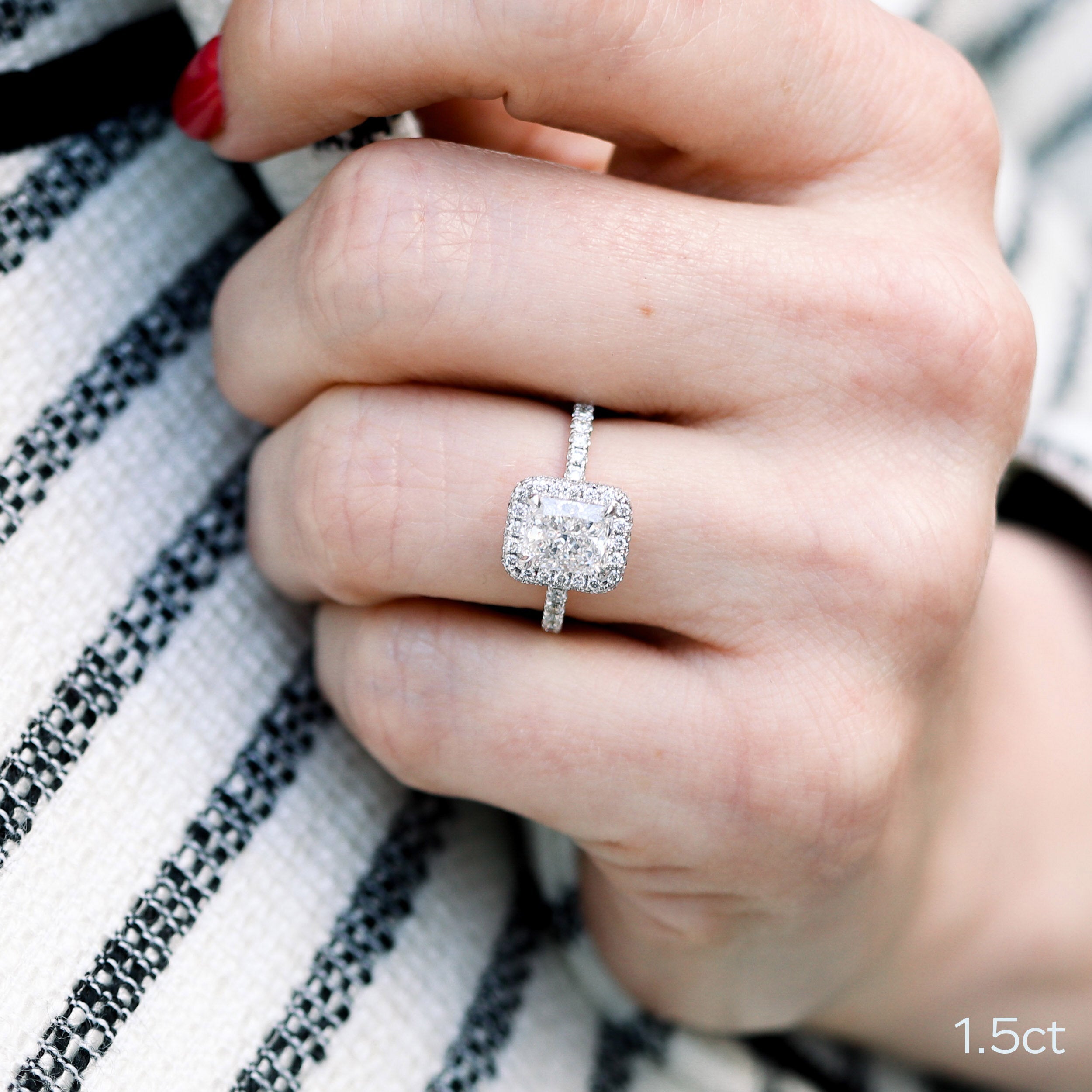 1.50 CT Radiant Cut Moissanite Double Halo Engagement Ring