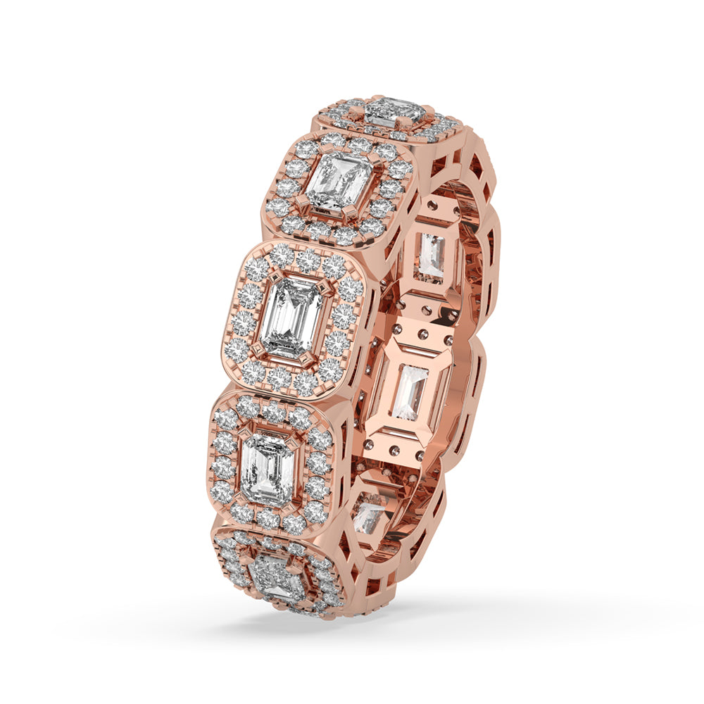 Emerald Cut Eternity Band - Halo Inspired Design Imagen secundaria del producto