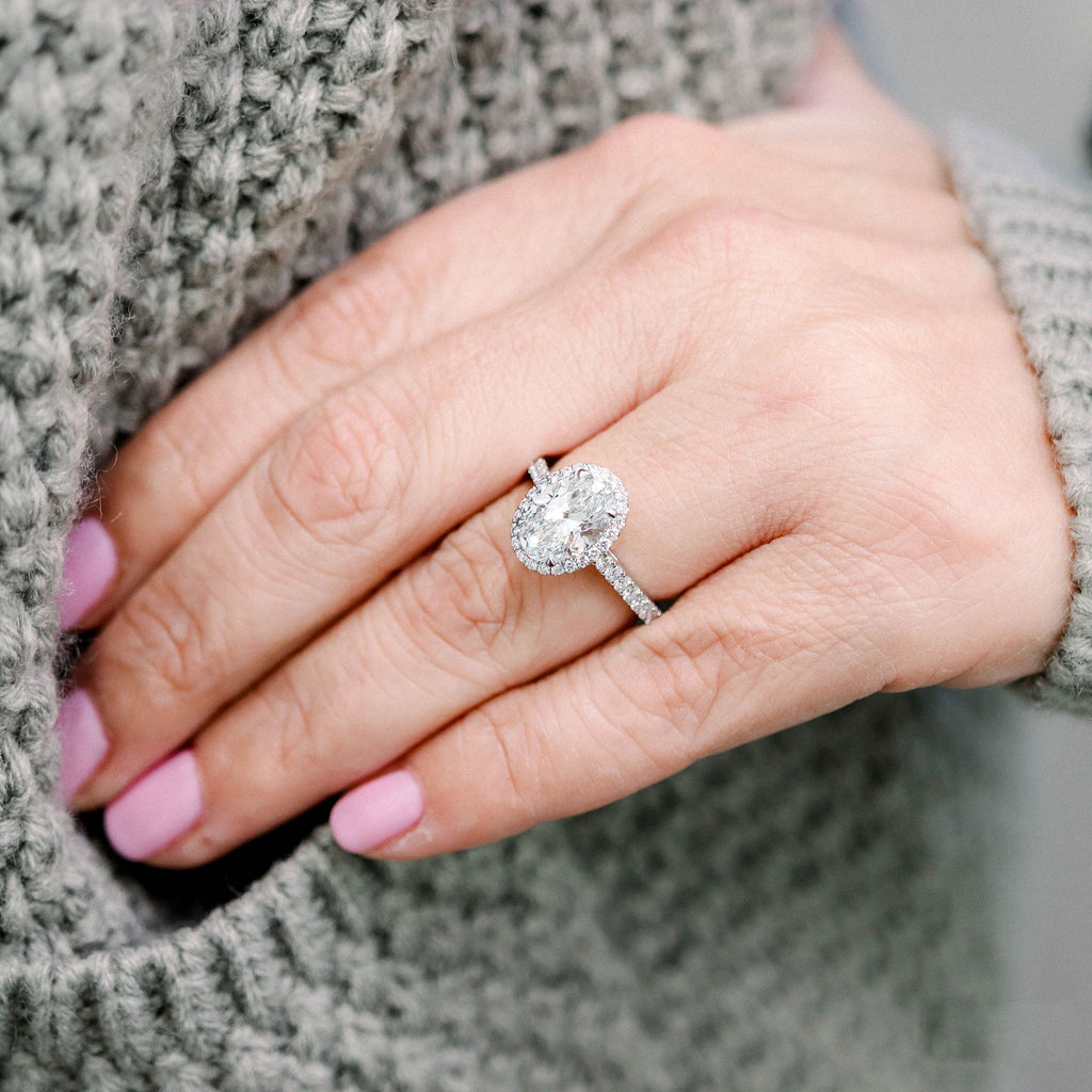 2.15 CT Oval Moissanite Halo Setting Engagement Ring