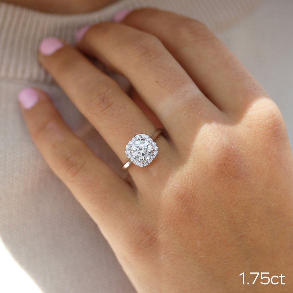 1.75 CT Round Brilliant Cut Moissanite Halo Engagement Ring