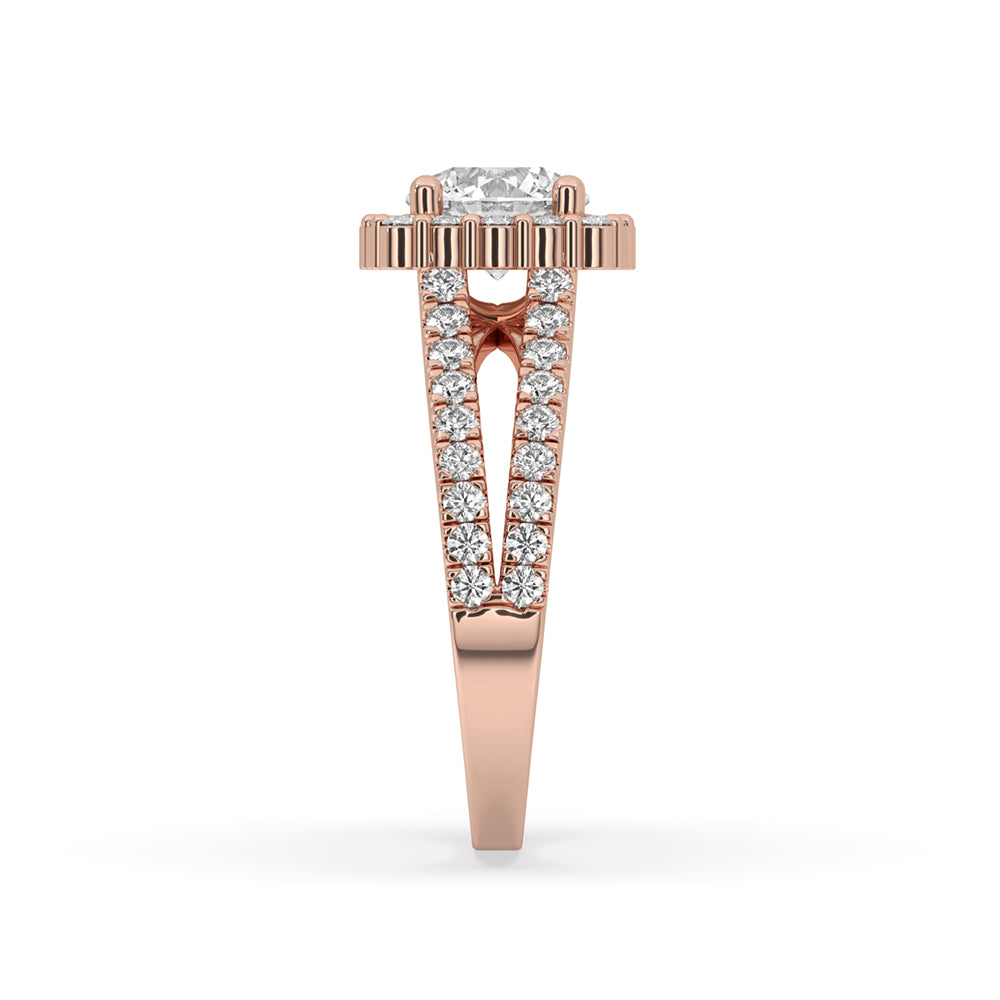 Split Shank Ring With Round Halo Diamond