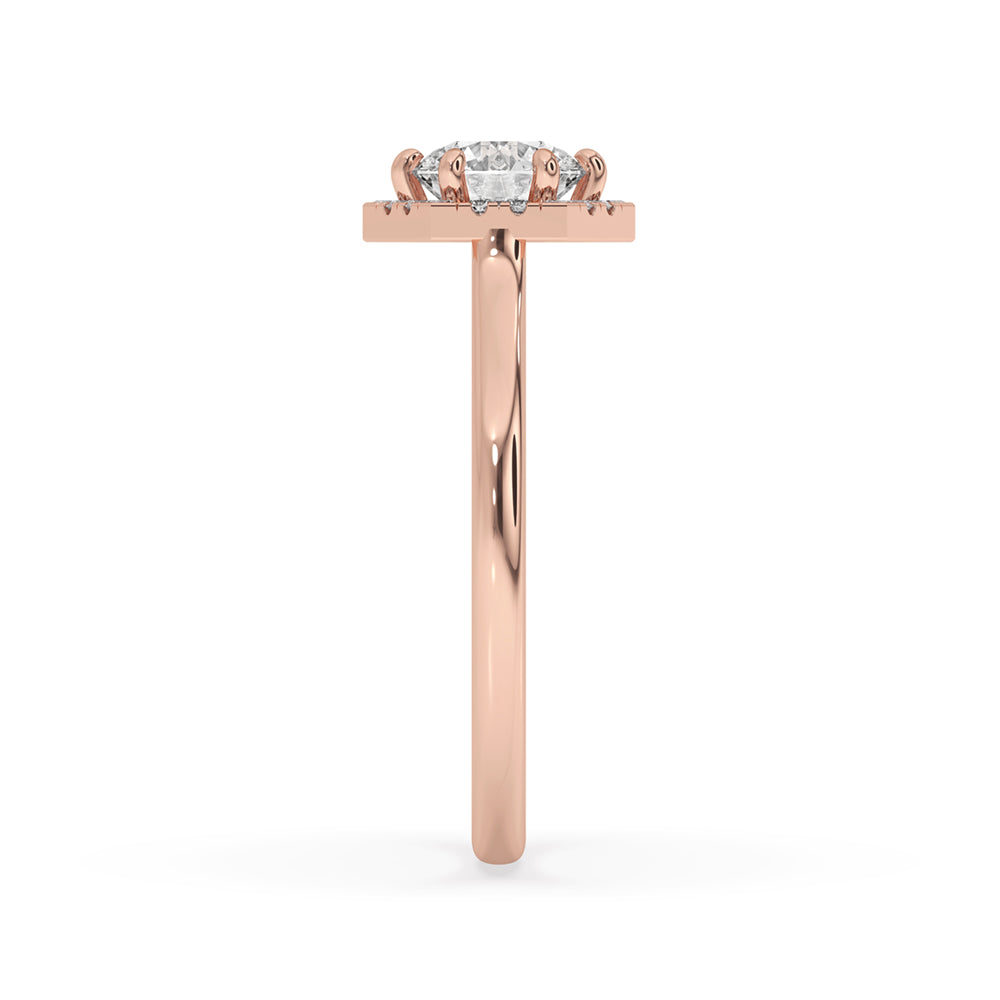 Hexagon Shape Halo Engagement Ring In Rose Gold