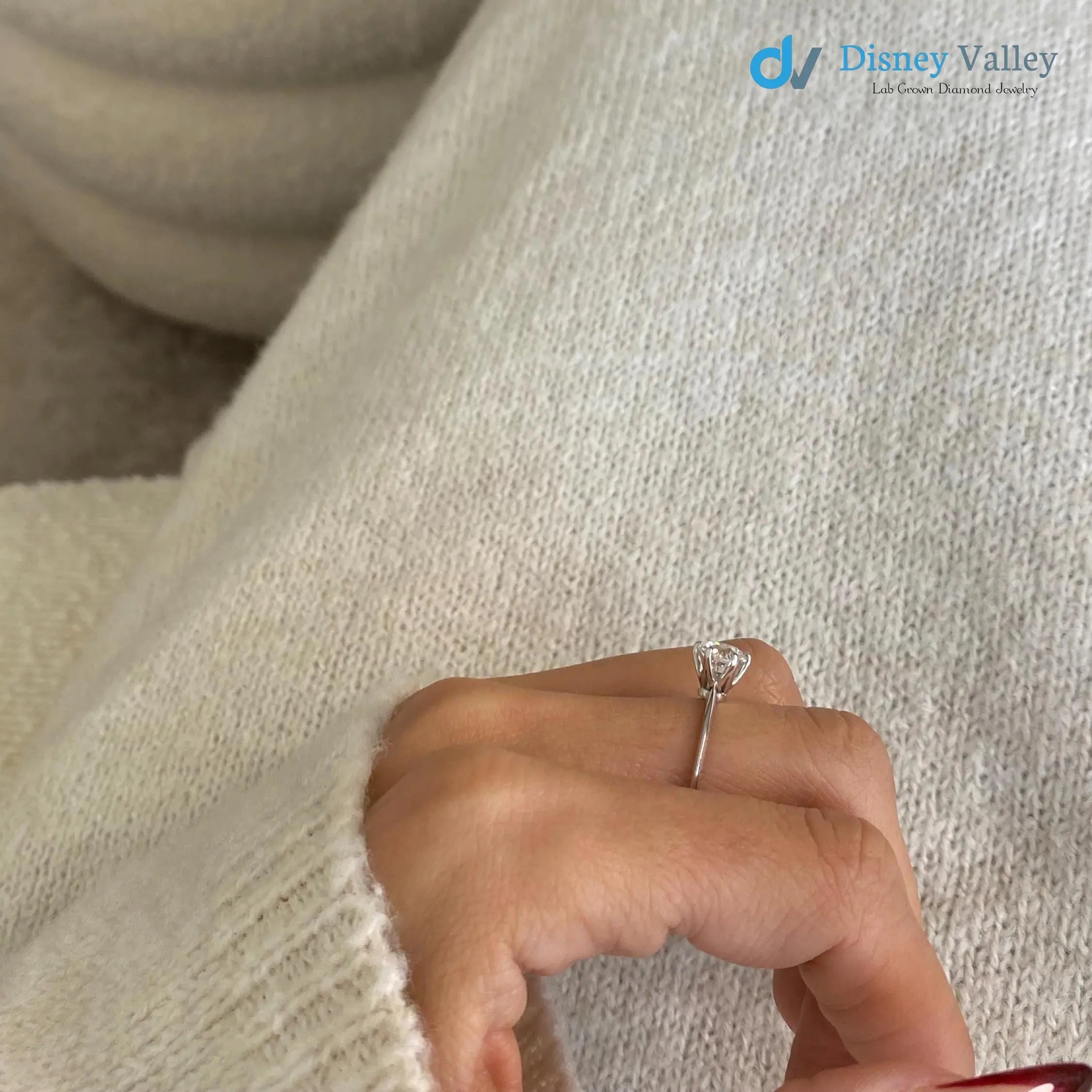 1 Carat Certified Round Lab Grown Diamond Engagement Ring Minimalist Ring - DisneyValley