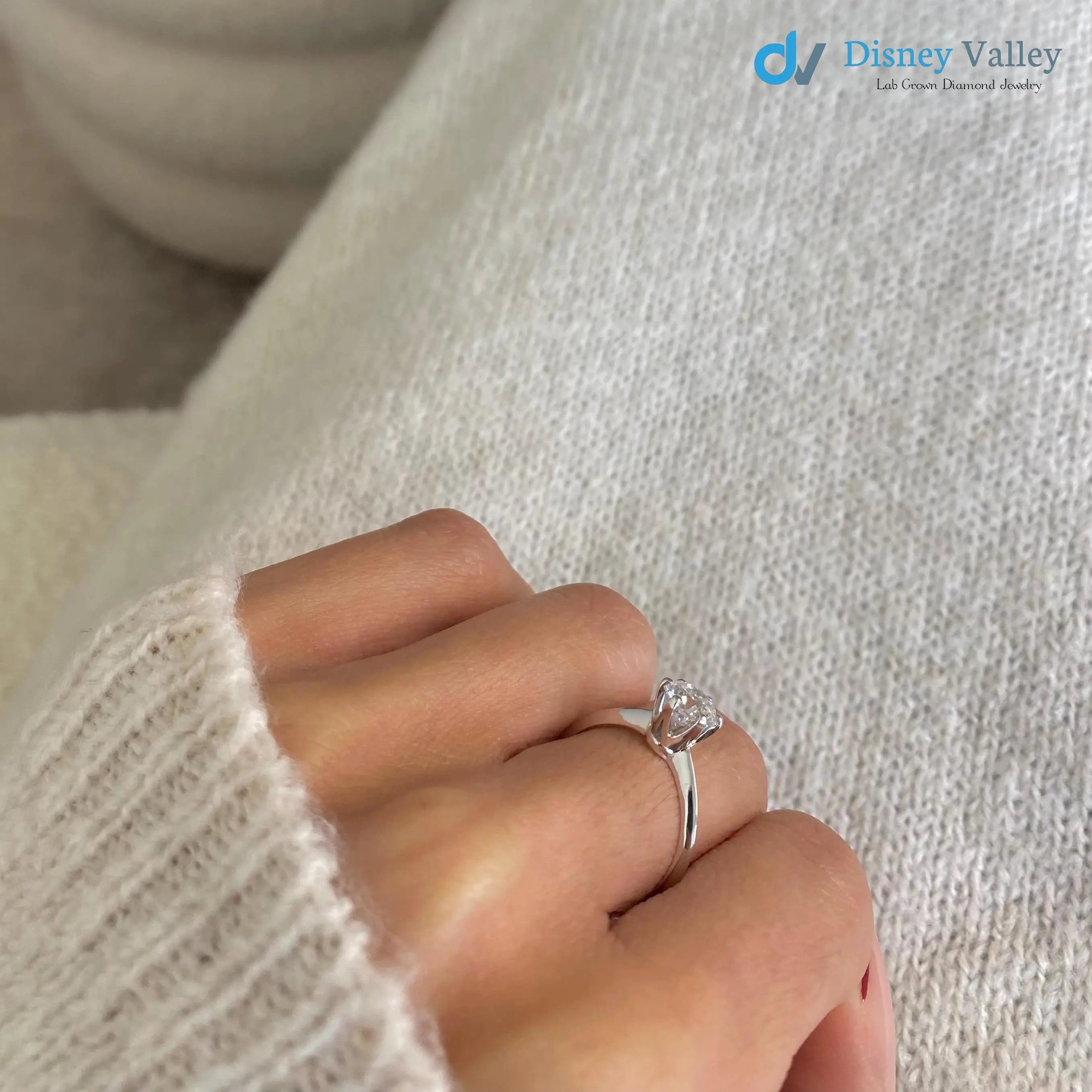 1 Carat Certified Round Lab Grown Diamond Engagement Ring Minimalist Ring - DisneyValley