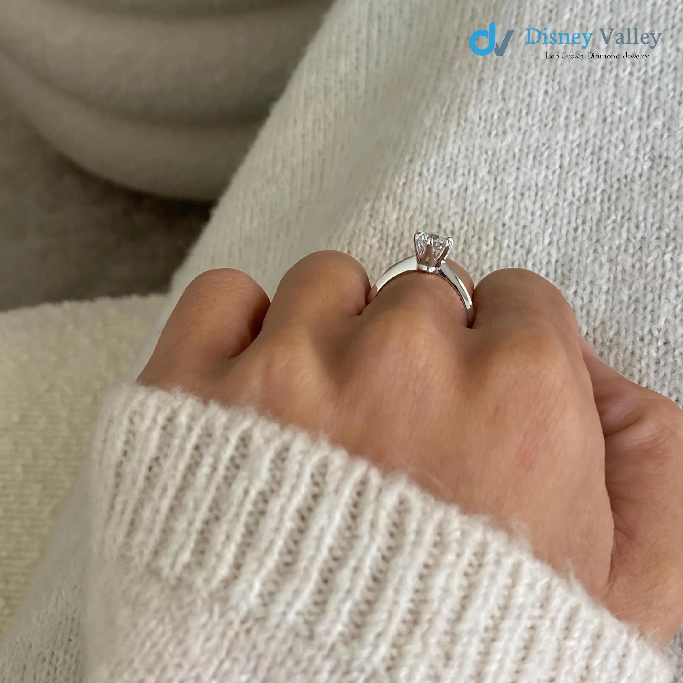 1 Carat Certified Round Lab Grown Diamond Engagement Ring Minimalist Ring - DisneyValley