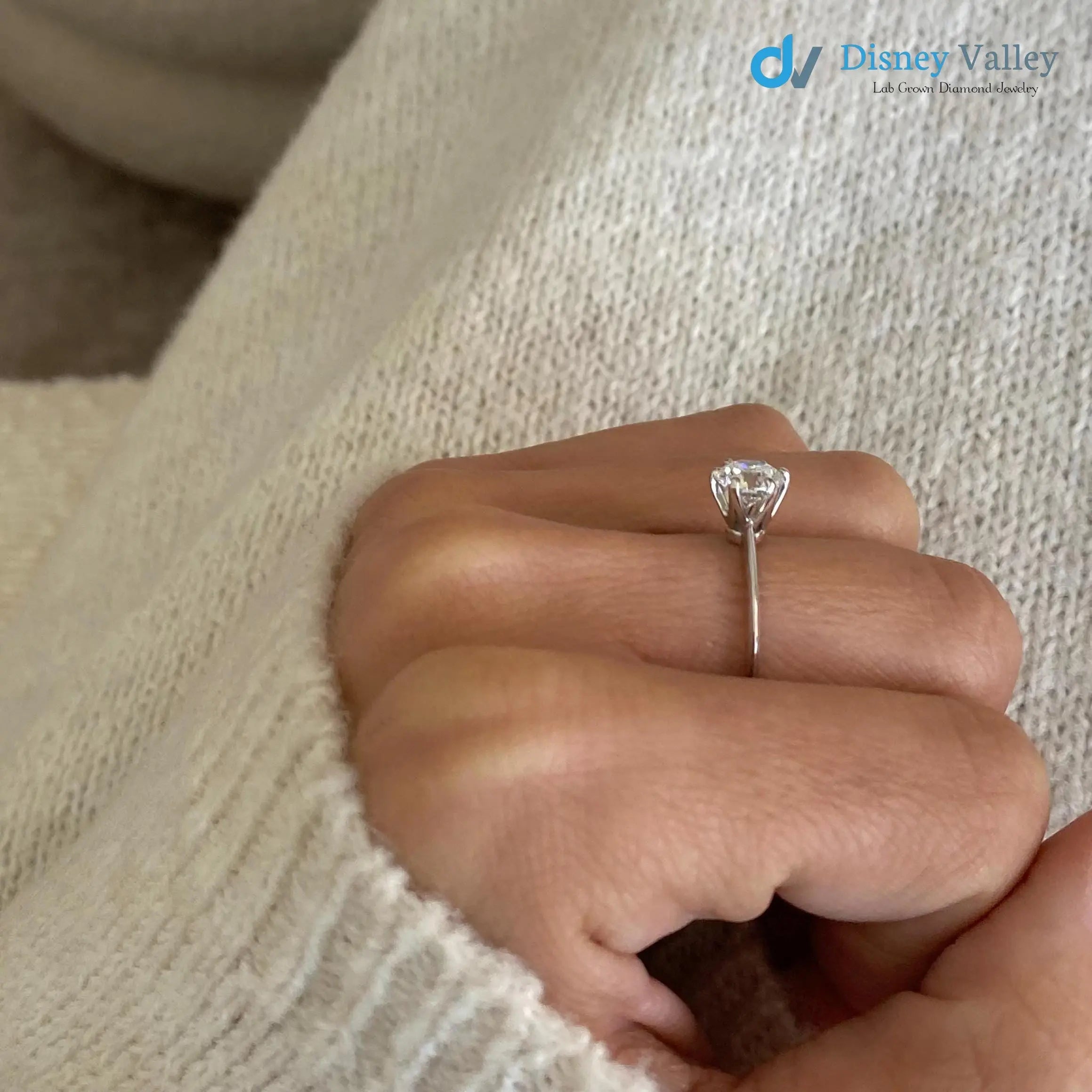 1 Carat Certified Round Lab Grown Diamond Engagement Ring Minimalist Ring - DisneyValley
