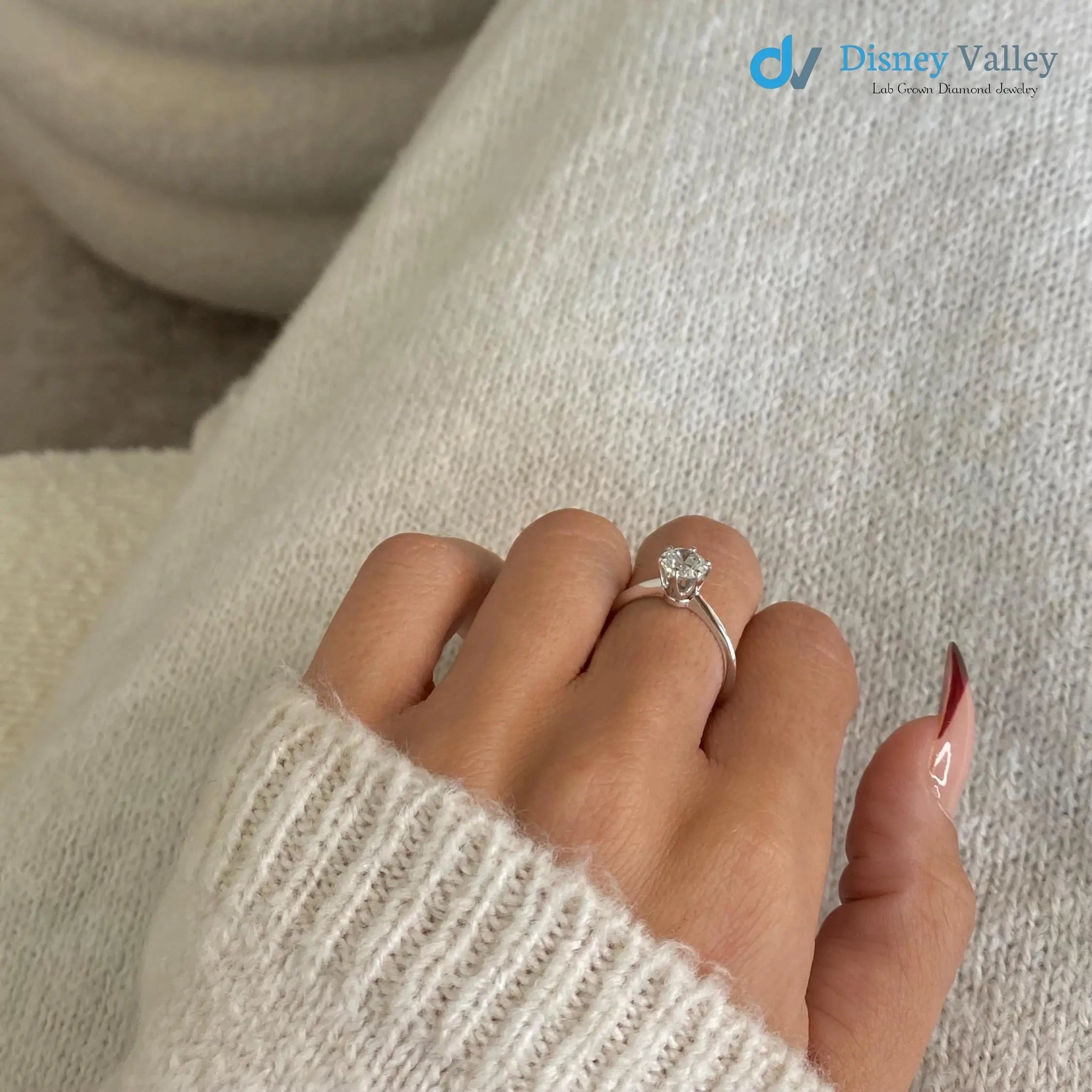 1 Carat Certified Round Lab Grown Diamond Engagement Ring Minimalist Ring - DisneyValley