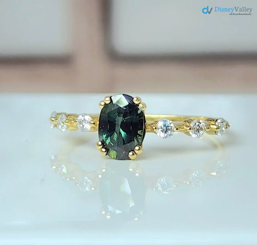 1 Carat Teal Sapphire oval cut cluster Engagement ring - DisneyValley