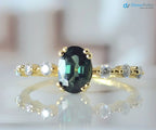 1 Carat Teal Sapphire oval cut cluster Engagement ring - DisneyValley