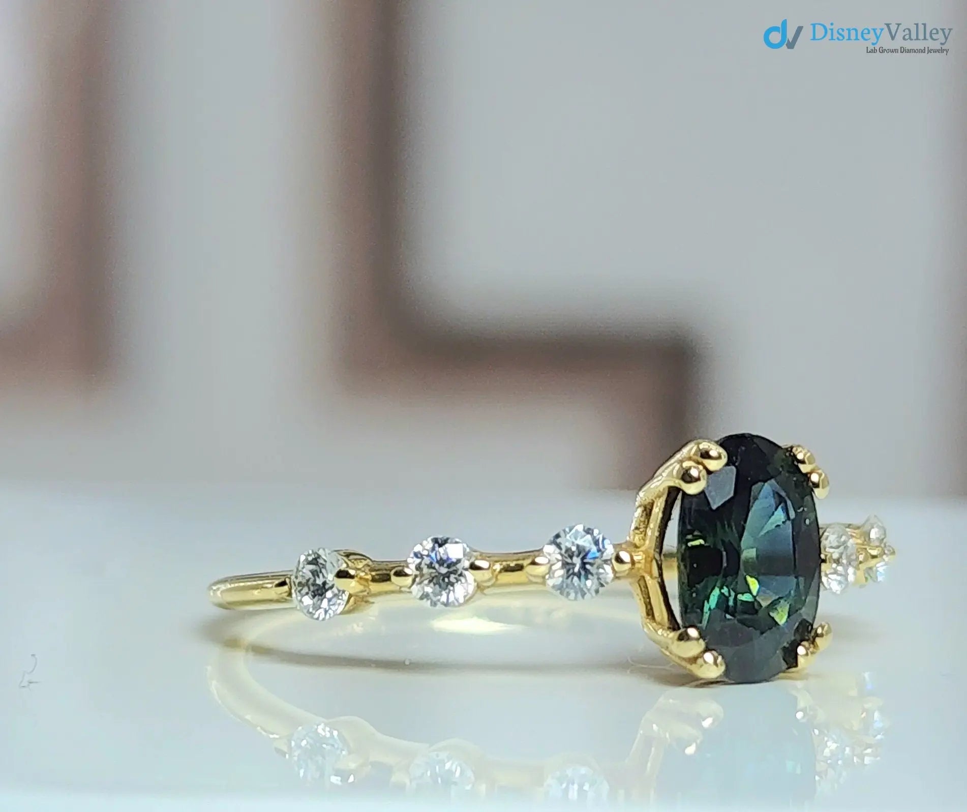 1 Carat Teal Sapphire oval cut cluster Engagement ring - DisneyValley