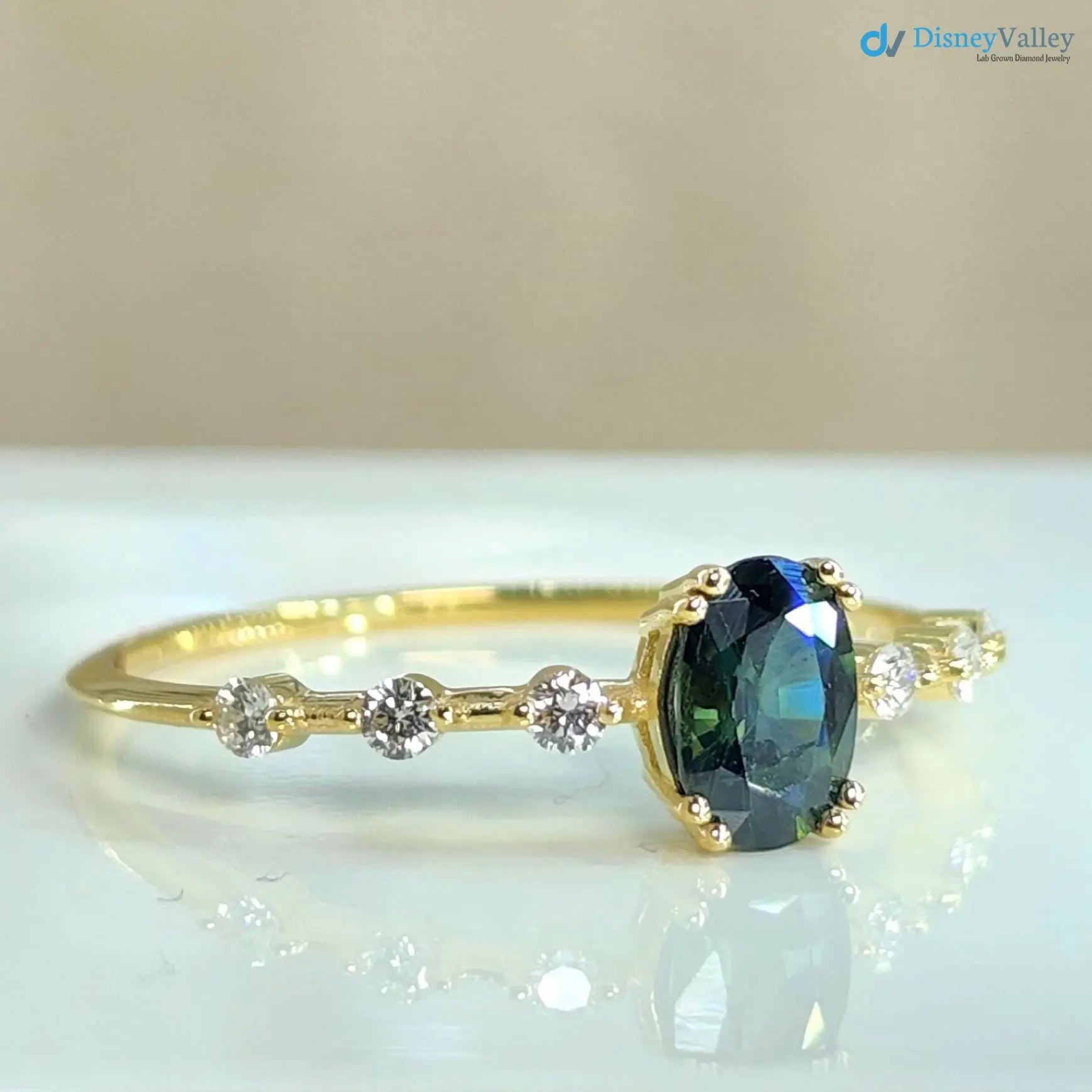 1 Carat Teal Sapphire oval cut cluster Engagement ring - DisneyValley