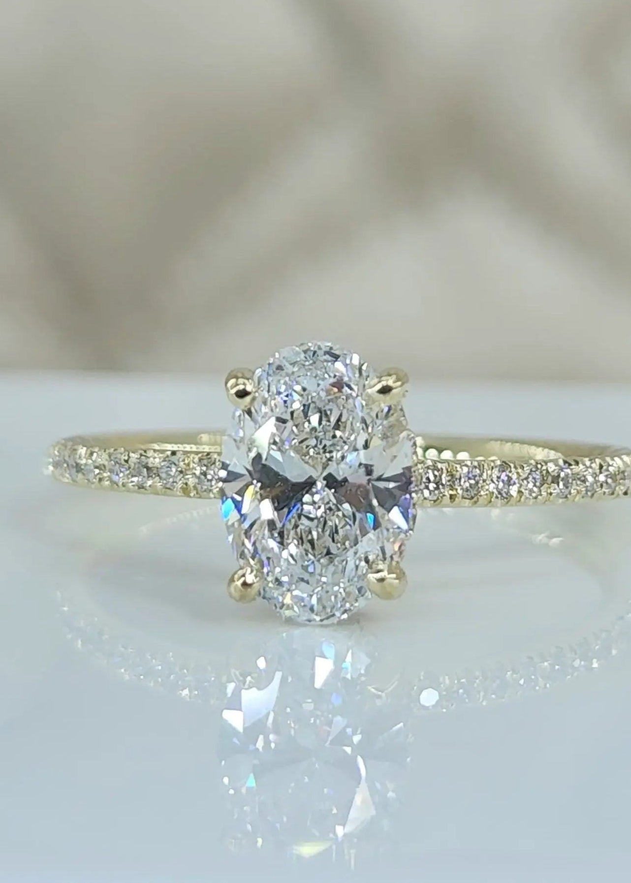 1 Carat oval cut Lab Diamond Hidden Halo Engagement Ring - DisneyValley Main image