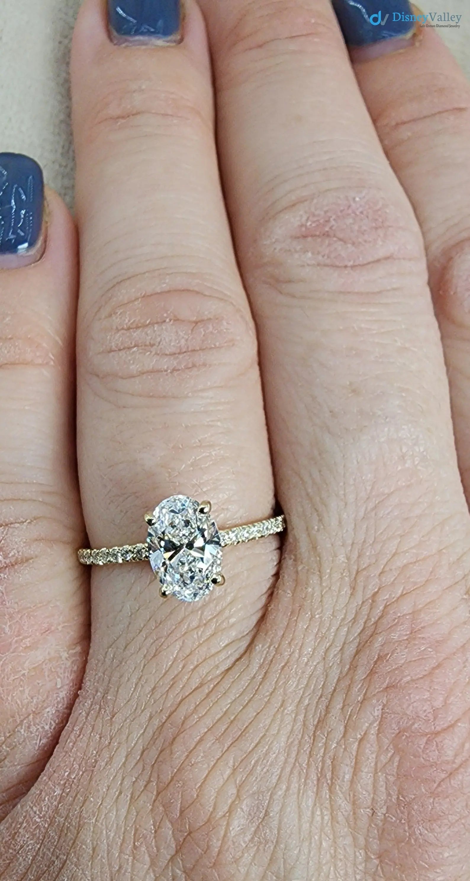 1 Carat oval cut Lab Diamond Hidden Halo Engagement Ring Secondary image