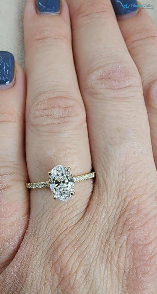 1 Carat oval cut Lab Diamond Hidden Halo Engagement Ring - DisneyValley