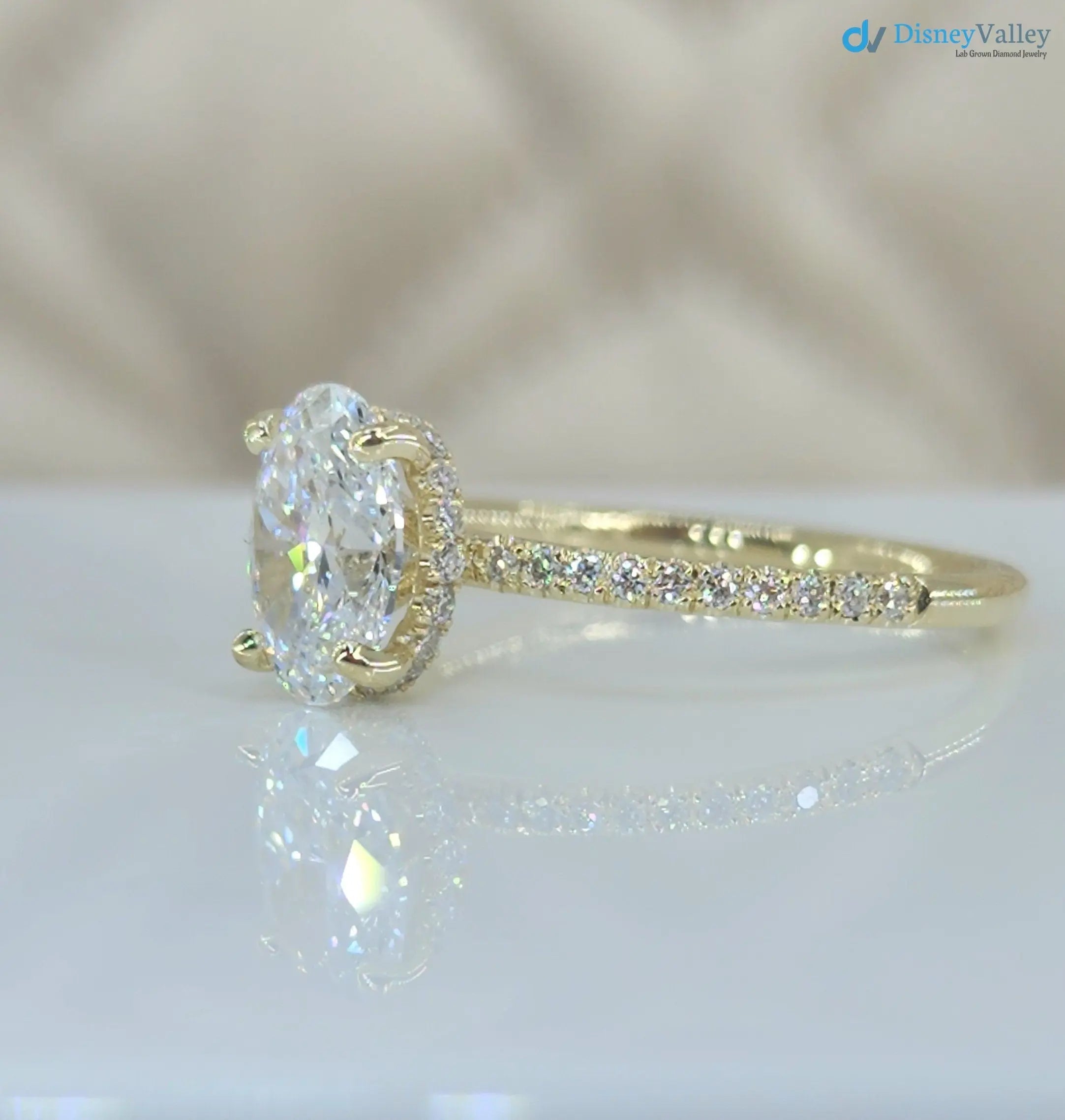 1 Carat oval cut Lab Diamond Hidden Halo Engagement Ring - DisneyValley