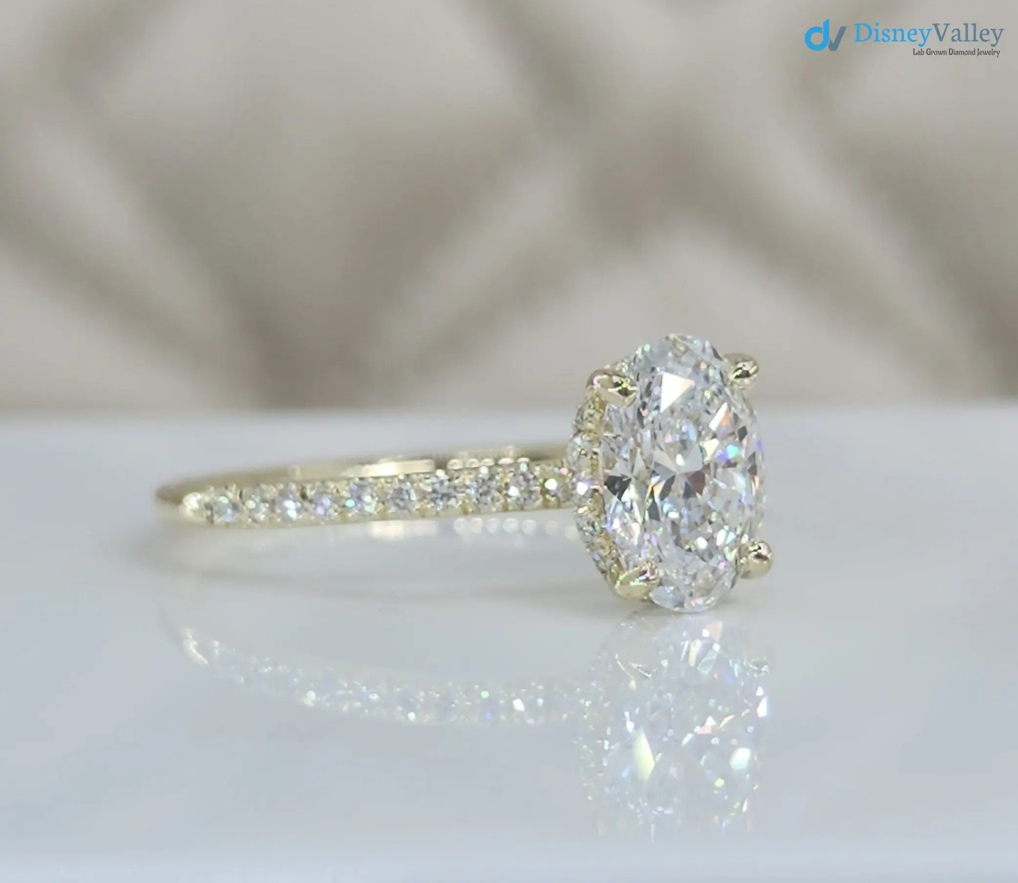 1 Carat oval cut Lab Diamond Hidden Halo Engagement Ring - DisneyValley