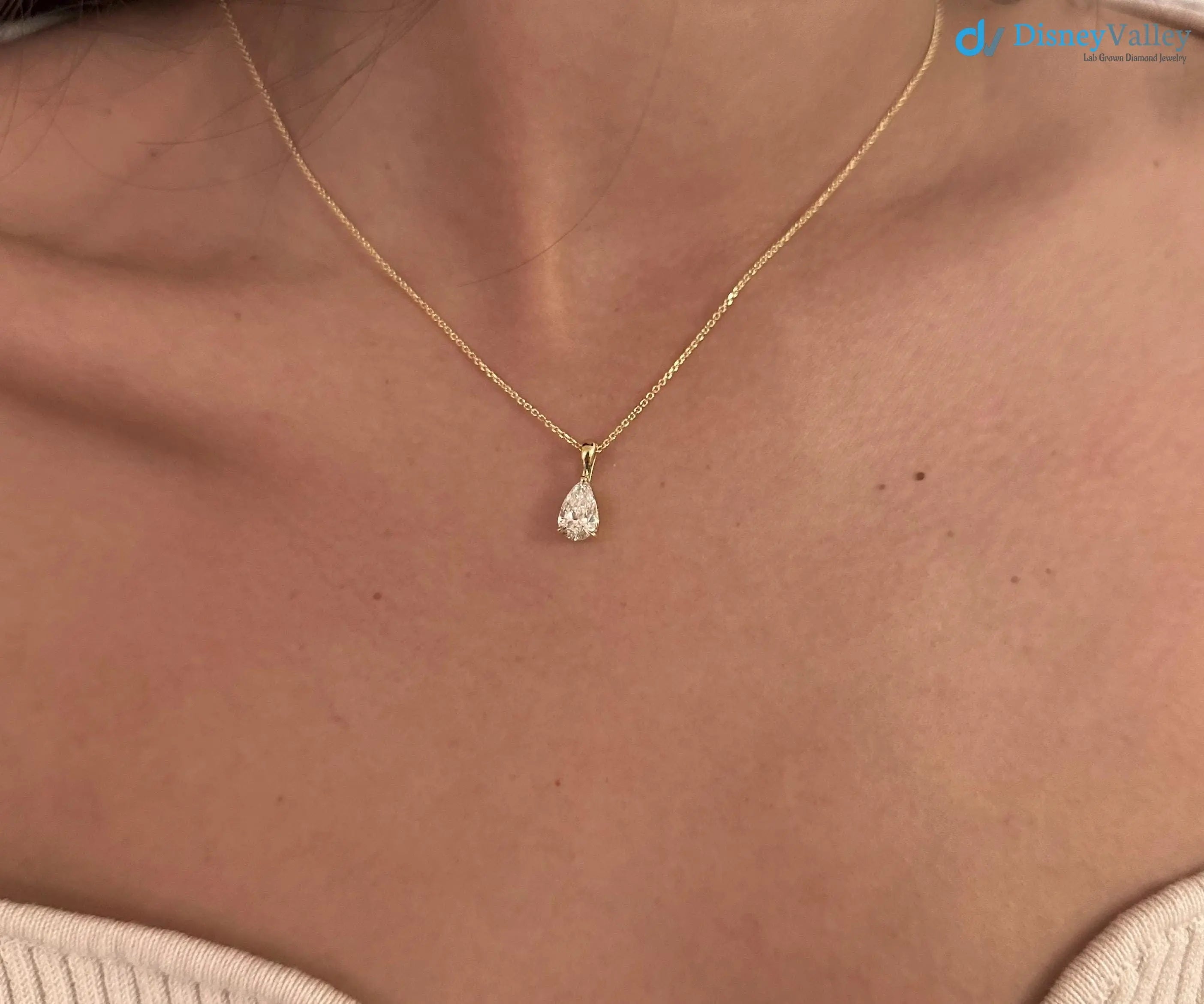1 Carat pear cut Lab Grown Diamond Necklace DisneyValley