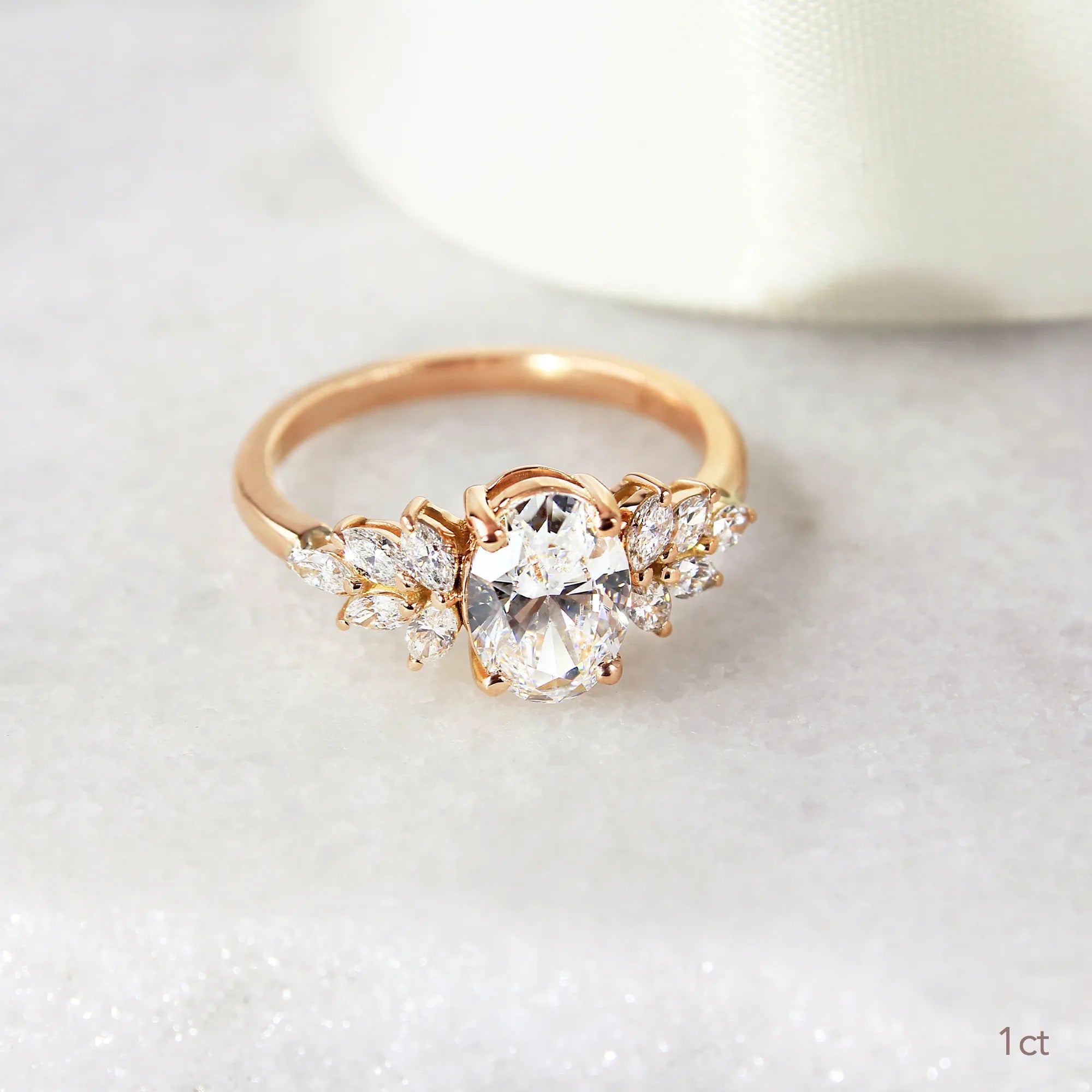 1.0 CT Oval Moissanite Cluster Engagement Ring