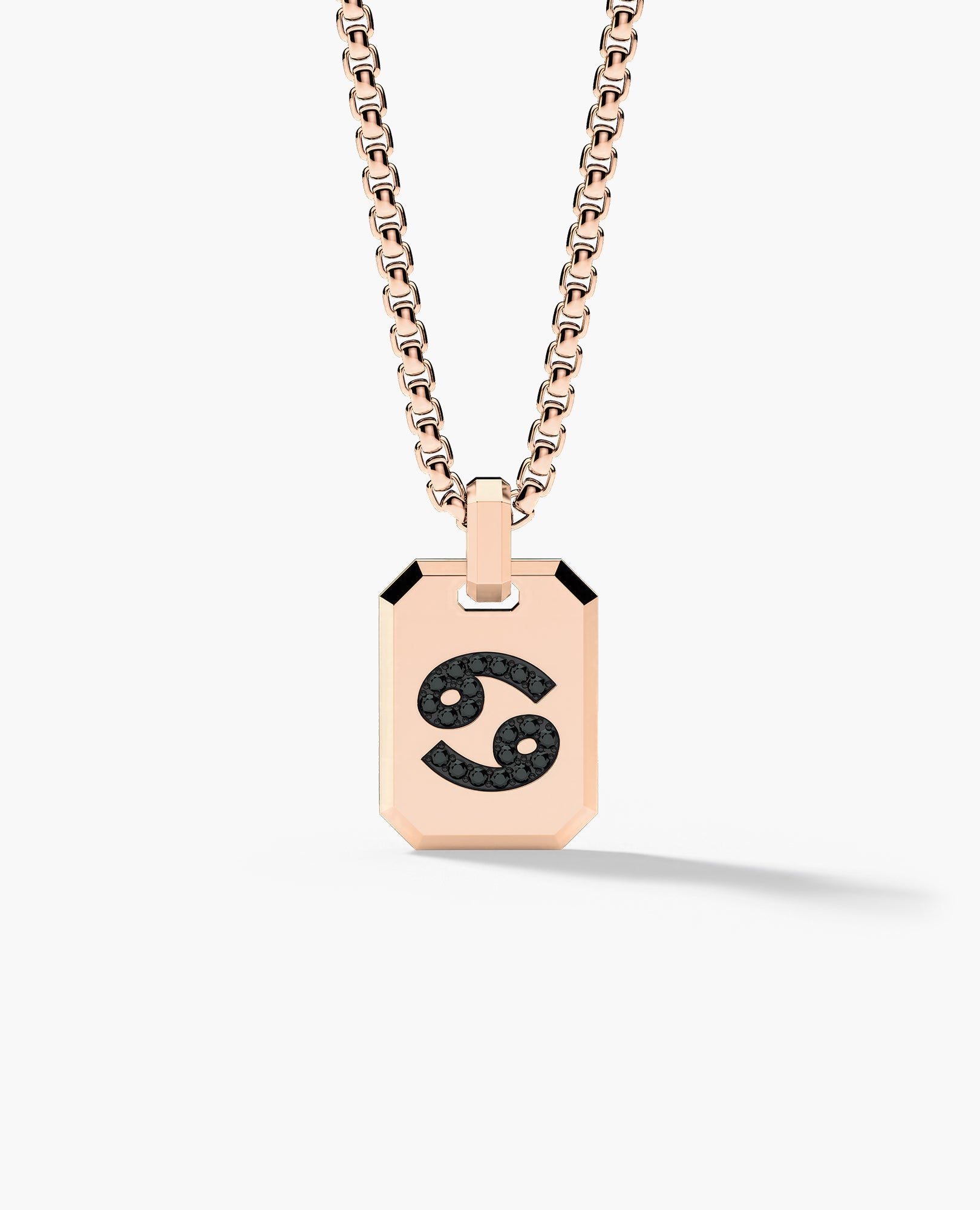 CANCER MINI ZODIAC Dog Tag Gold Pendant with 0.25ct Black Diamonds