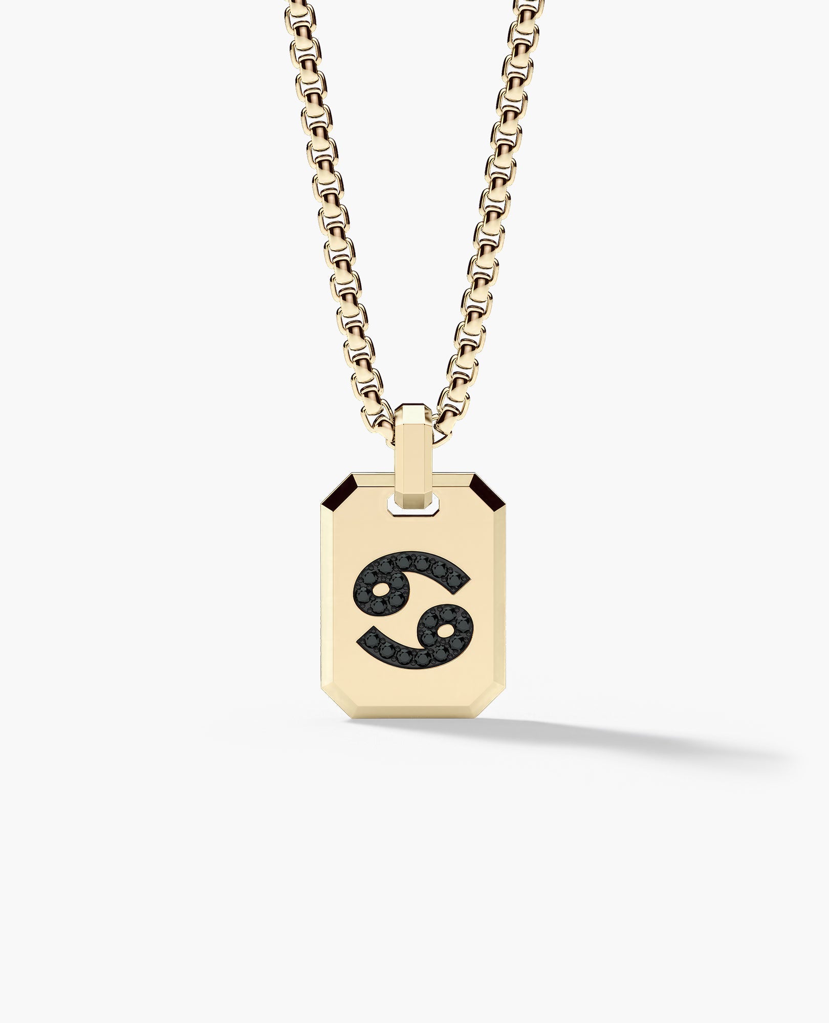 CANCER MINI ZODIAC Dog Tag Gold Pendant with 0.25ct Black Diamonds