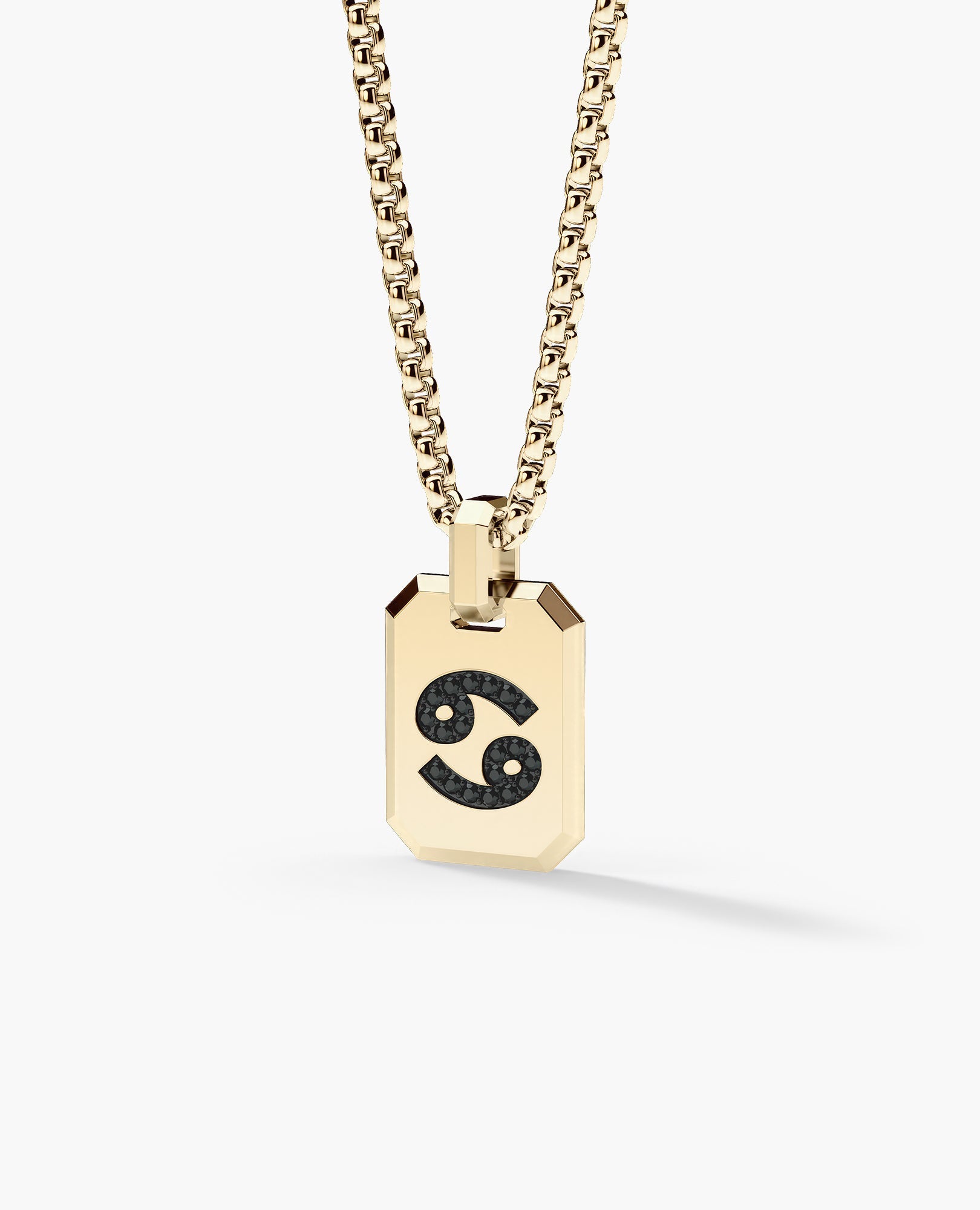 CANCER MINI ZODIAC Dog Tag Gold Pendant with 0.25ct Black Diamonds