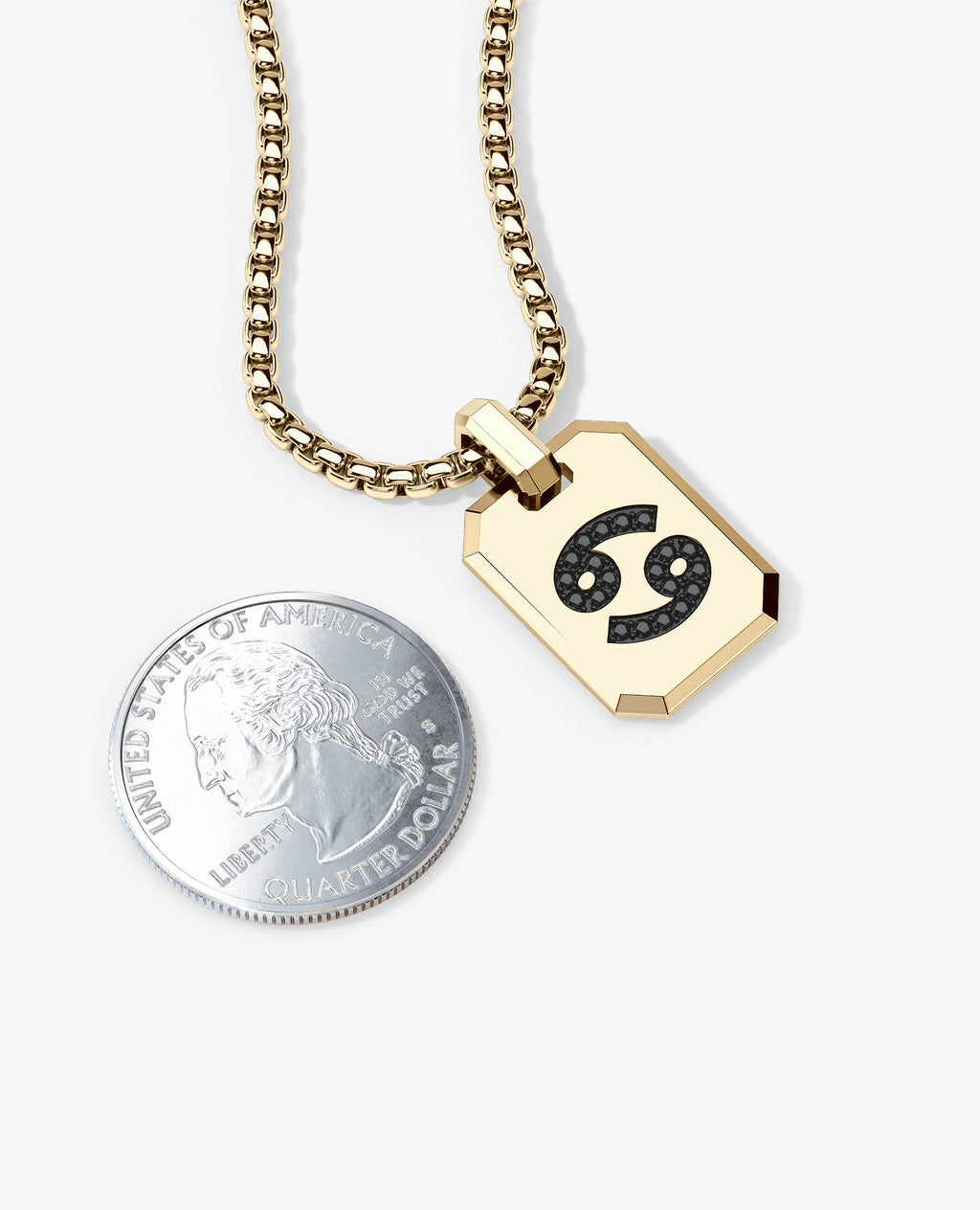 CANCER MINI ZODIAC Dog Tag Gold Pendant with 0.25ct Black Diamonds