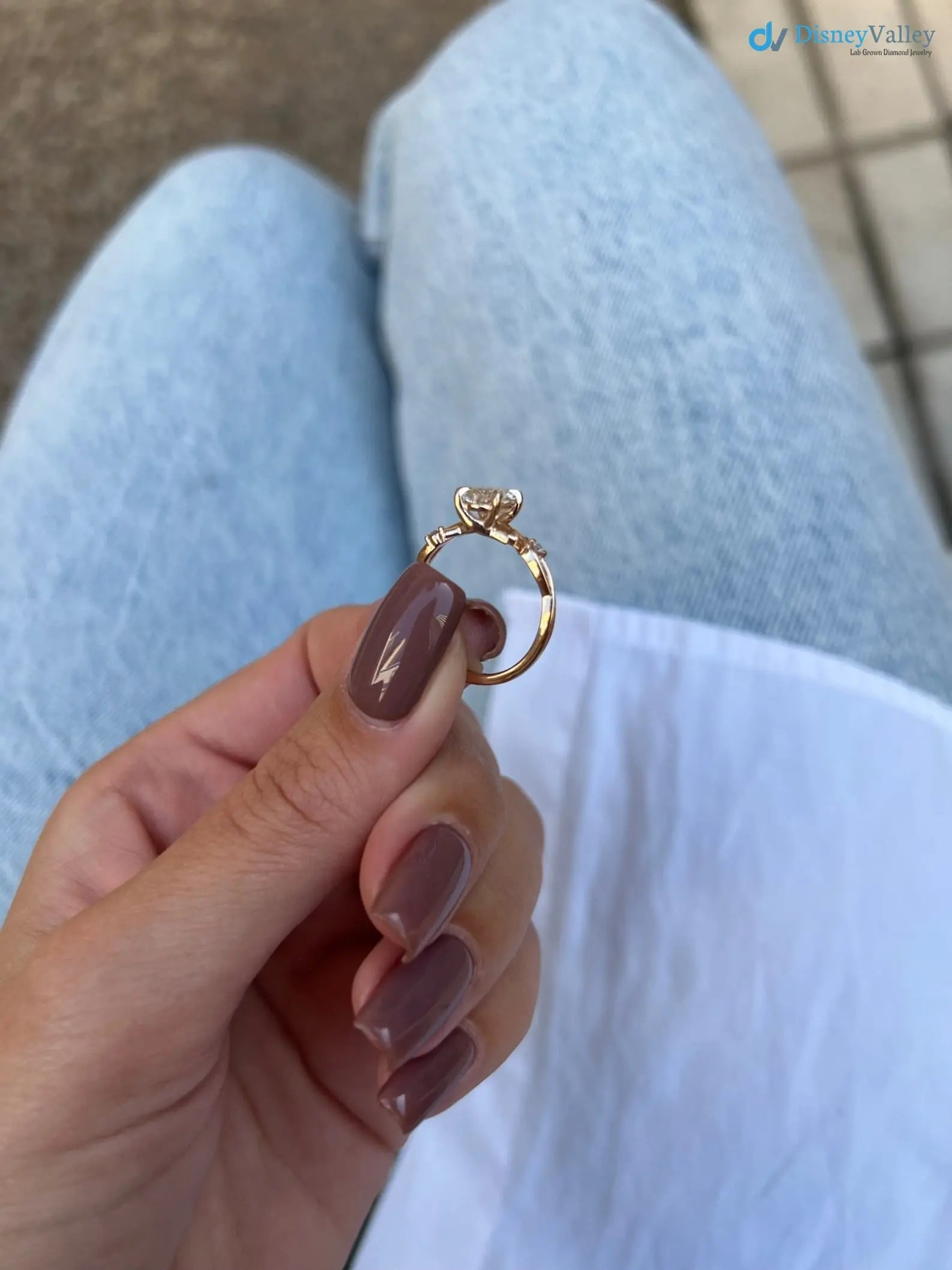 1 carat Oval LAB diamond engagement ring set, Dainty Twig Engagement Ring Secondary image