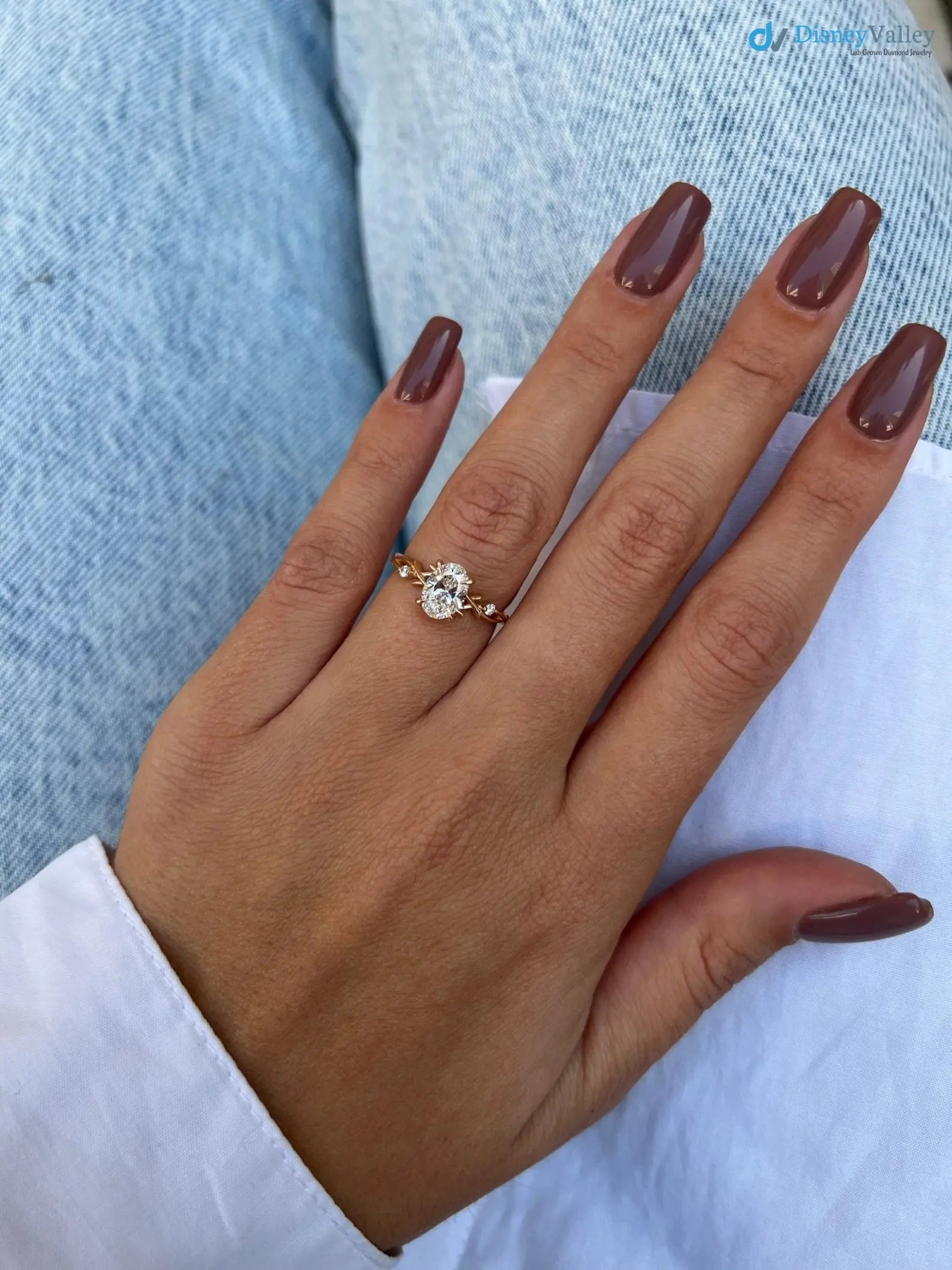 1 carat Oval LAB diamond engagement ring set, Dainty Twig Engagement Ring - DisneyValley