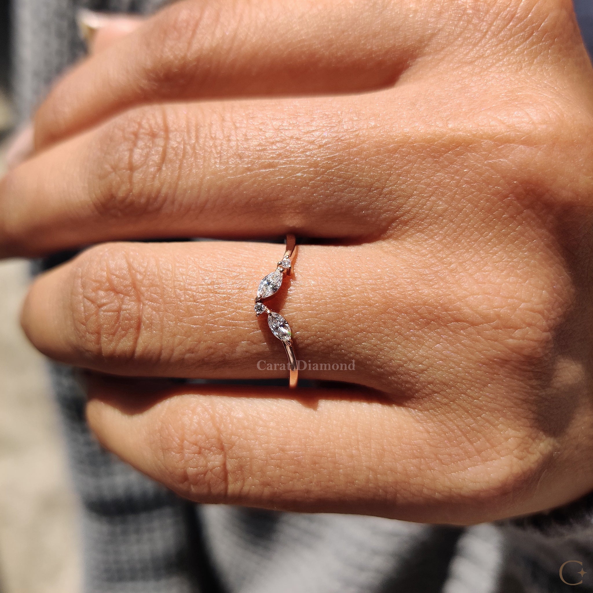 Marquise And Round Wedding Band In Chevron Style