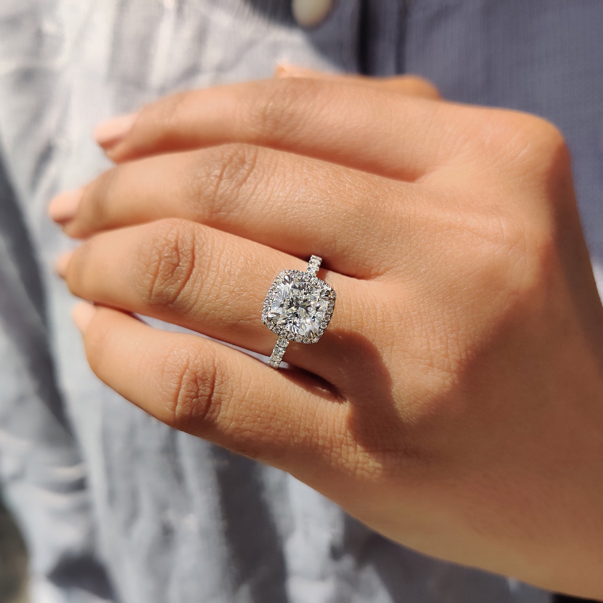 Cushion Cut Halo Engagement Ring in a Pave Band Style Secondary image
