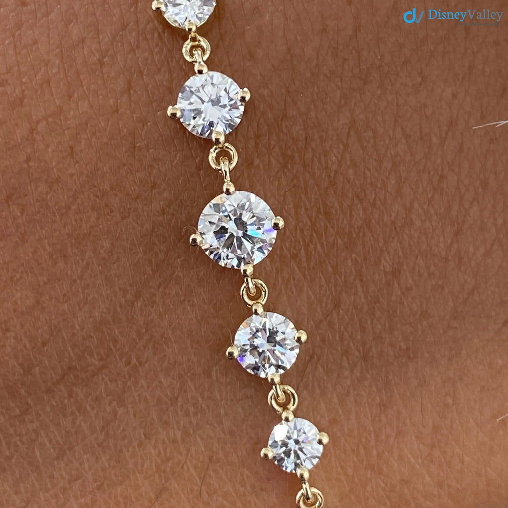 1.0 Ct Round Cut Diamond Stations Solid Yellow Gold Bracelet - DisneyValley