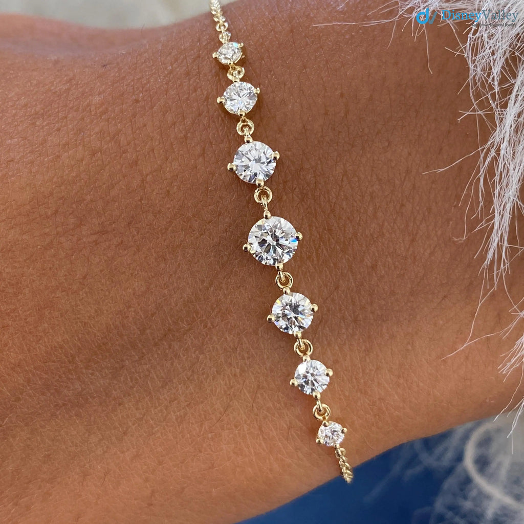 1.0 Ct Round Cut Diamond Stations Solid Yellow Gold Bracelet - DisneyValley