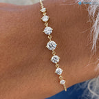 1.0 Ct Round Cut Diamond Stations Solid Yellow Gold Bracelet - DisneyValley