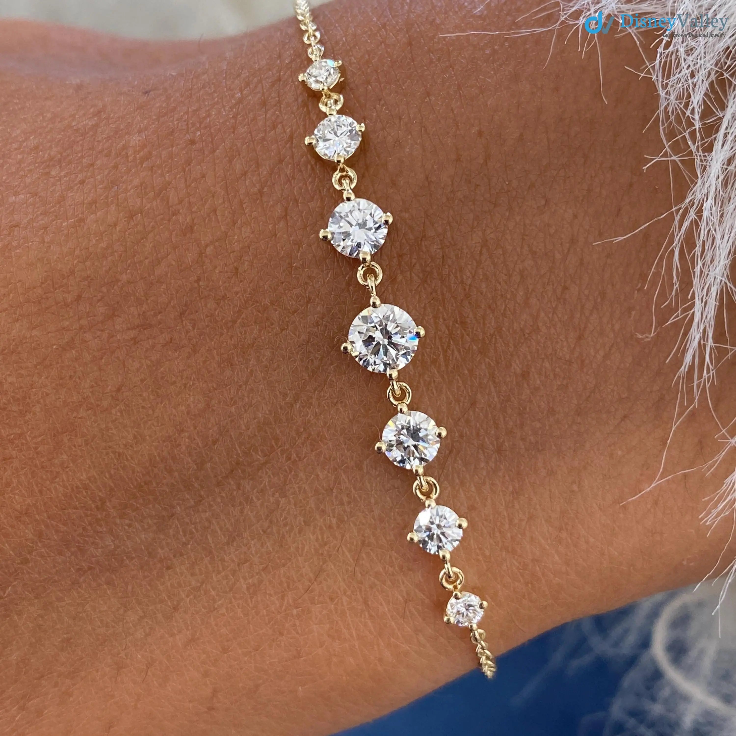 1.0 Ct Round Cut Diamond Stations Solid Yellow Gold Bracelet - DisneyValley