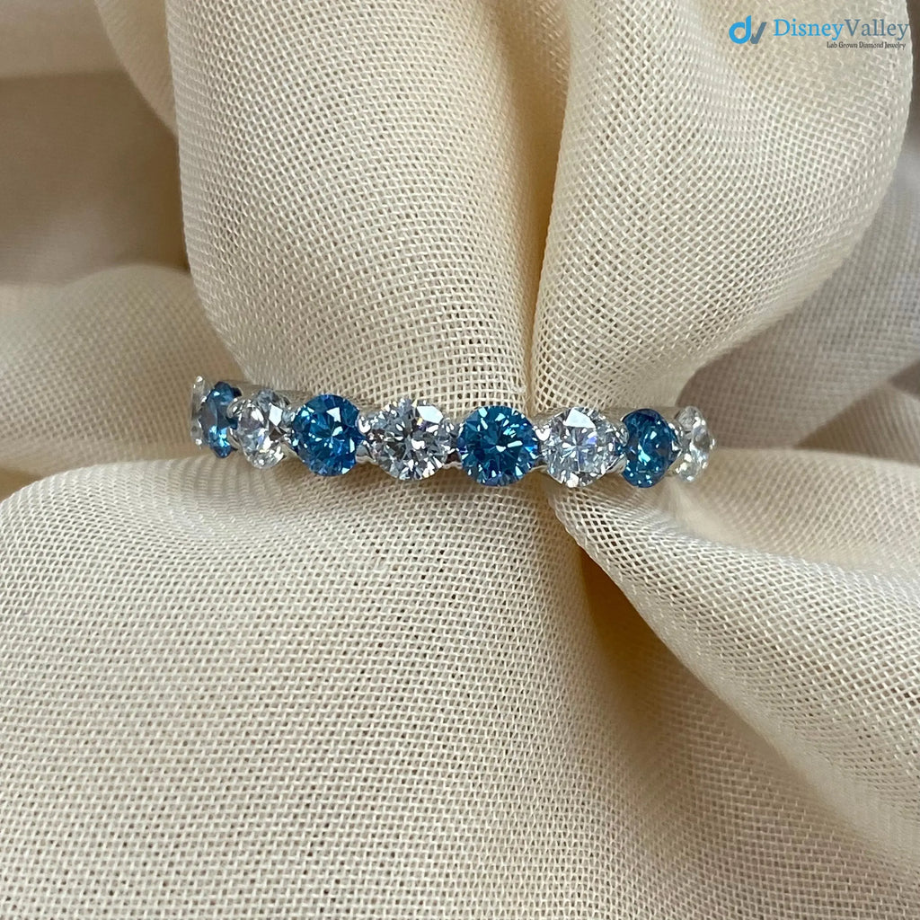 1.00 CT Blue and White Lab Grown Diamond Alternating Wedding Ring DisneyValley