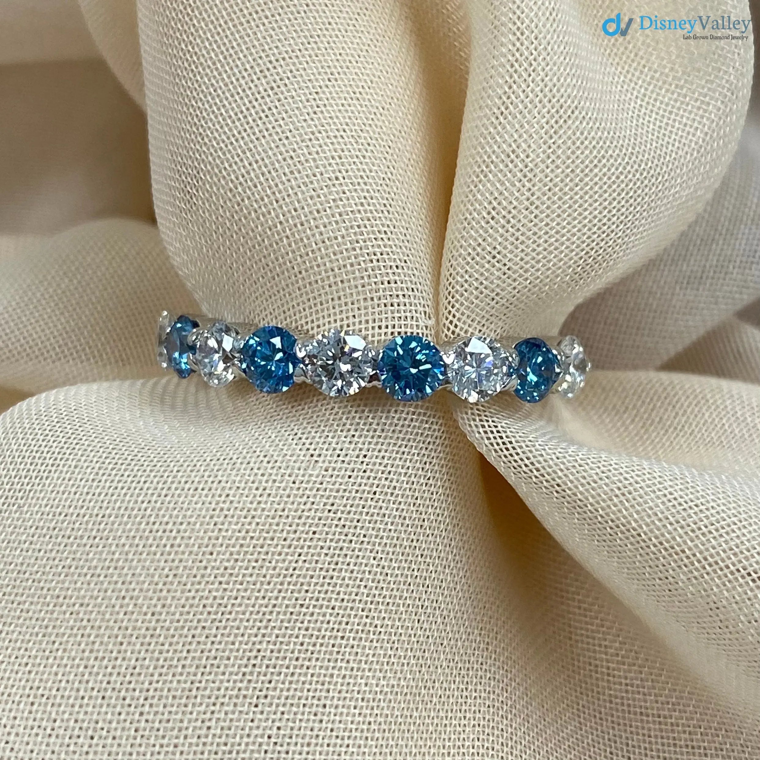 1.00 CT Blue and White Lab Grown Diamond Alternating Wedding Ring DisneyValley