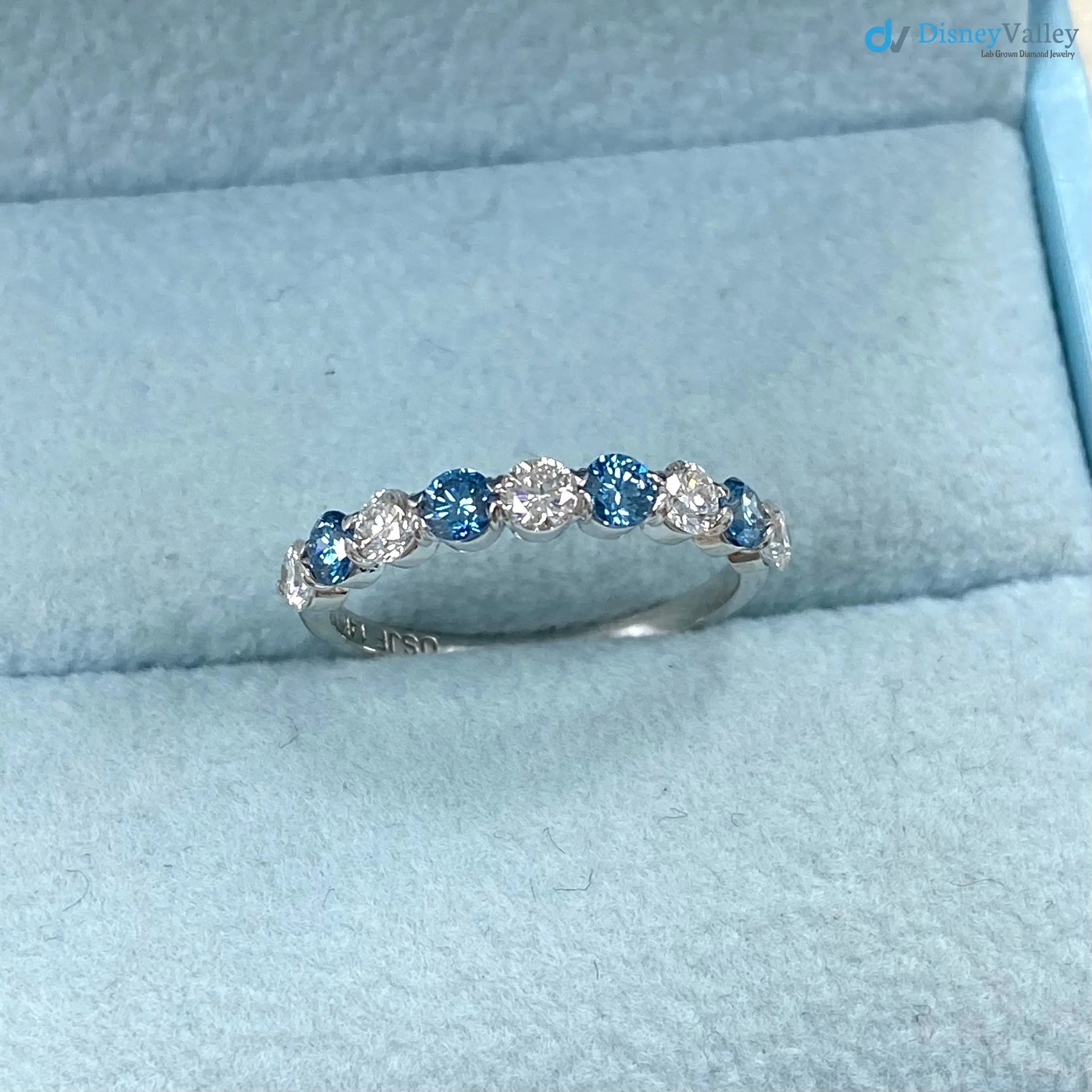 1.00 CT Blue and White Lab Grown Diamond Alternating Wedding Ring DisneyValley