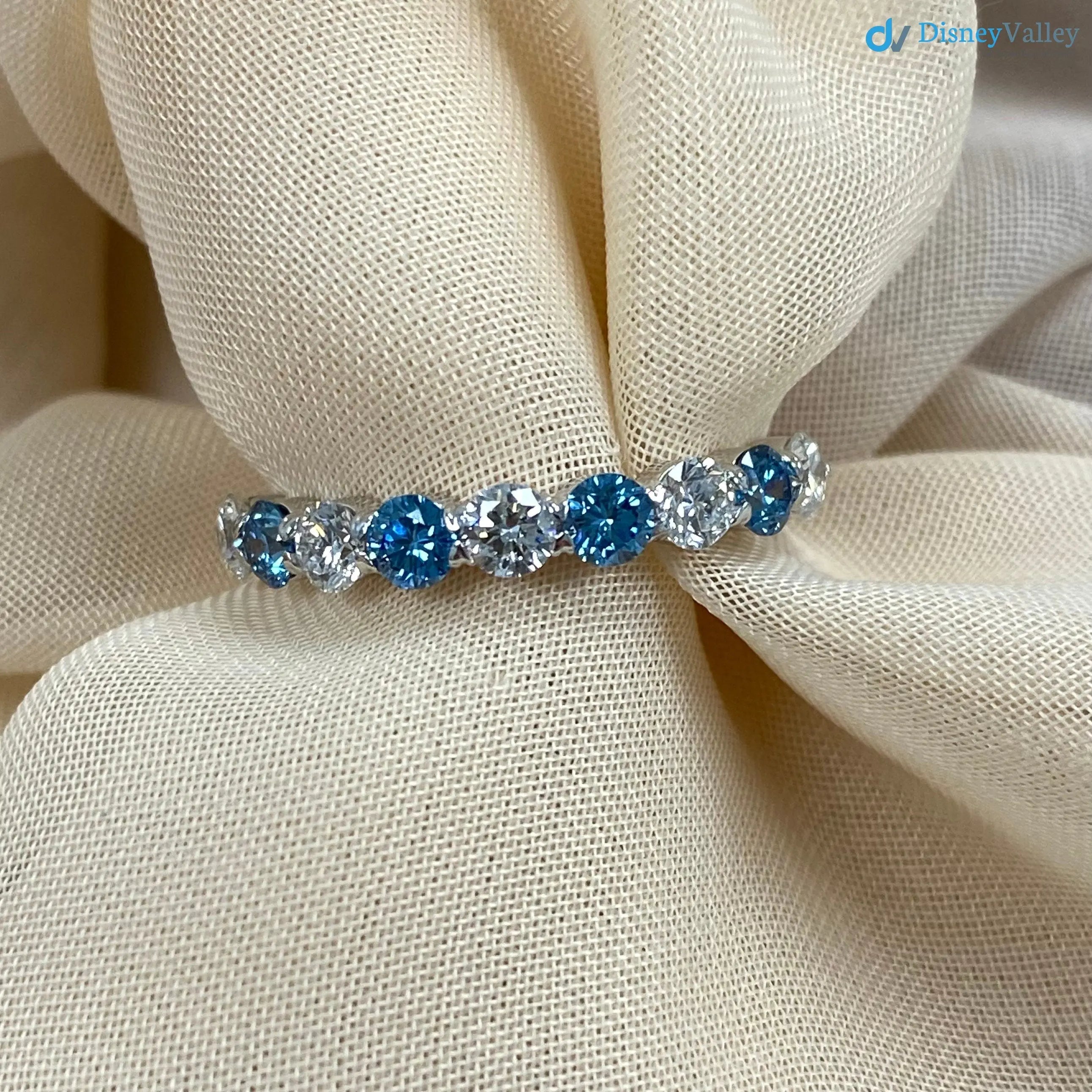 1.00 CT Blue and White Lab Grown Diamond Alternating Wedding Ring DisneyValley