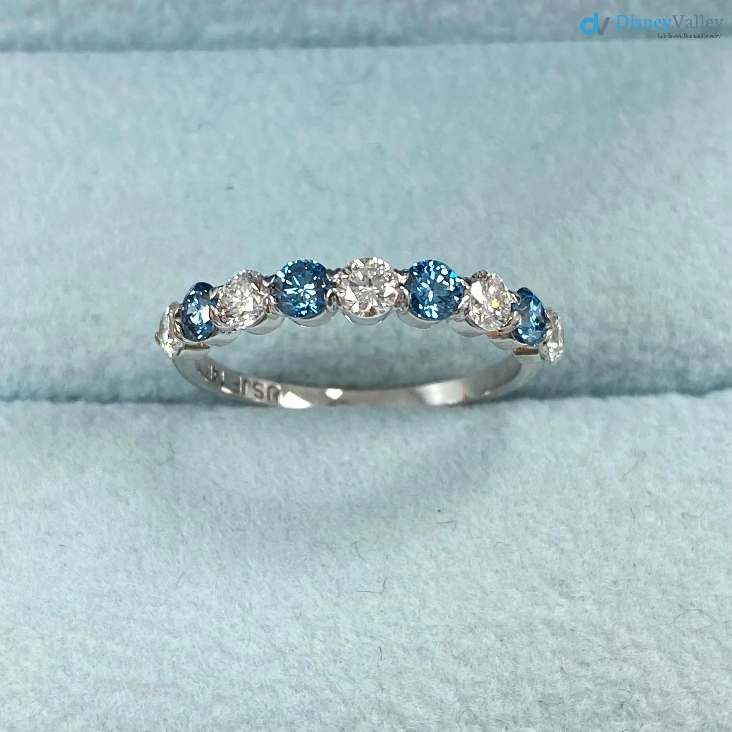 1.00 CT Blue and White Lab Grown Diamond Alternating Wedding Ring DisneyValley
