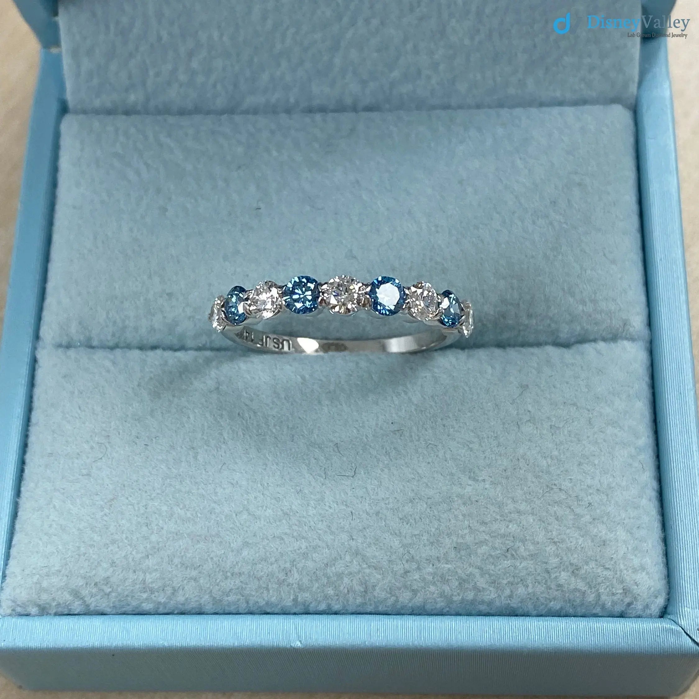 1.00 CT Blue and White Lab Grown Diamond Alternating Wedding Ring DisneyValley