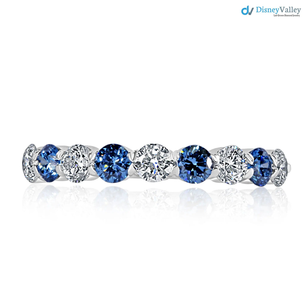 1.00 CT Blue and White Lab Grown Diamond Alternating Wedding Ring DisneyValley