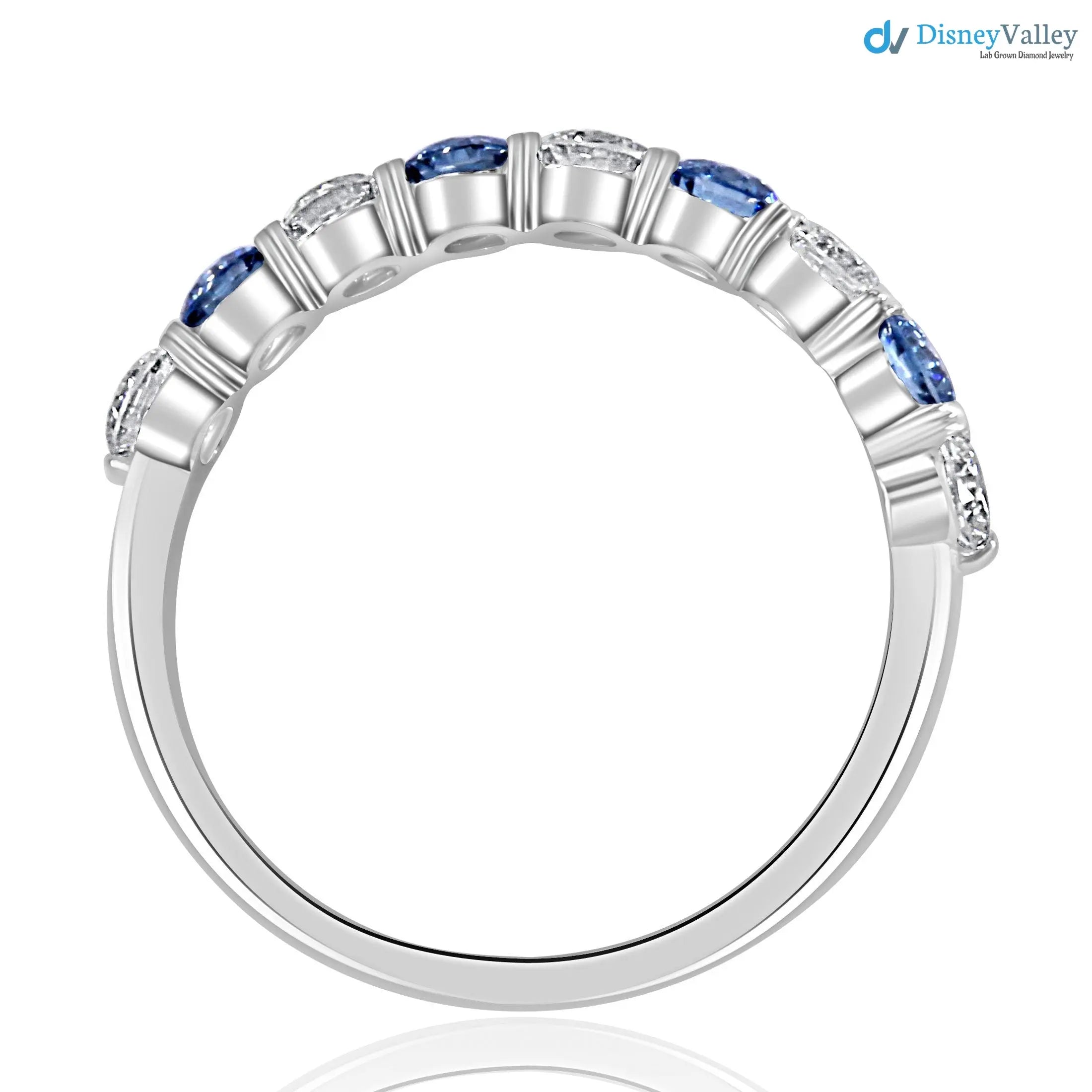 1.00 CT Blue and White Lab Grown Diamond Alternating Wedding Ring DisneyValley