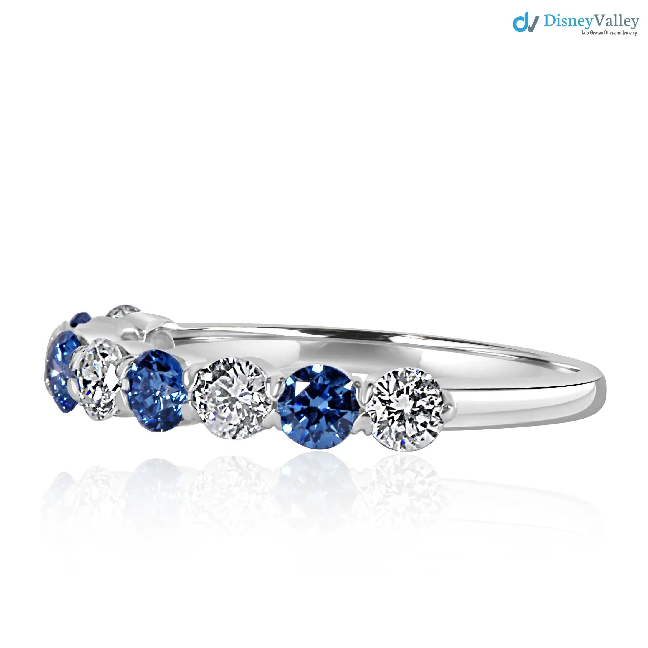 1.00 CT Blue and White Lab Grown Diamond Alternating Wedding Ring DisneyValley