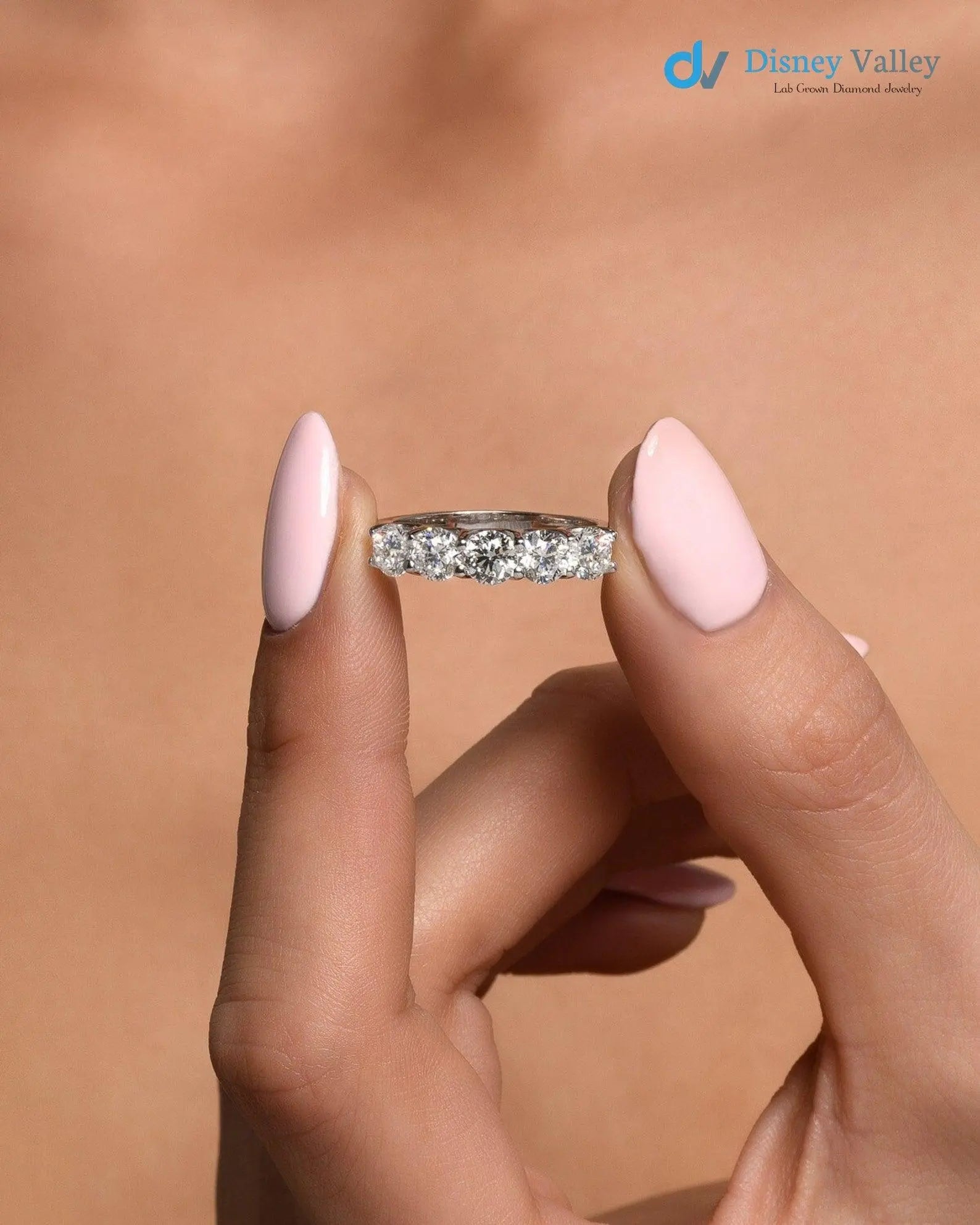 1.00 Carat D color VVS1 clarity Round cut Lab grown Diamonds Wedding Band - DisneyValley Main image