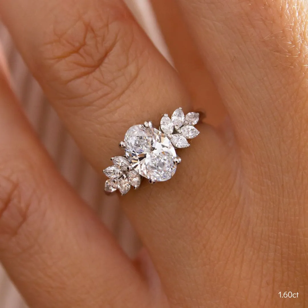 1.0 CT-1.80 CT Oval Moissanite Cluster Engagement Ring