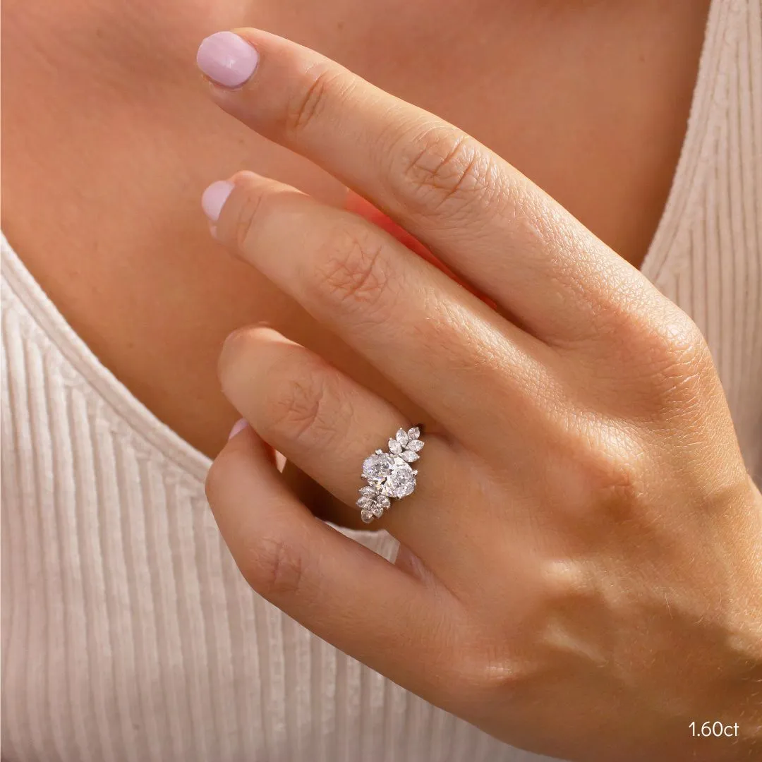 1.0 CT-1.80 CT Oval Moissanite Cluster Engagement Ring