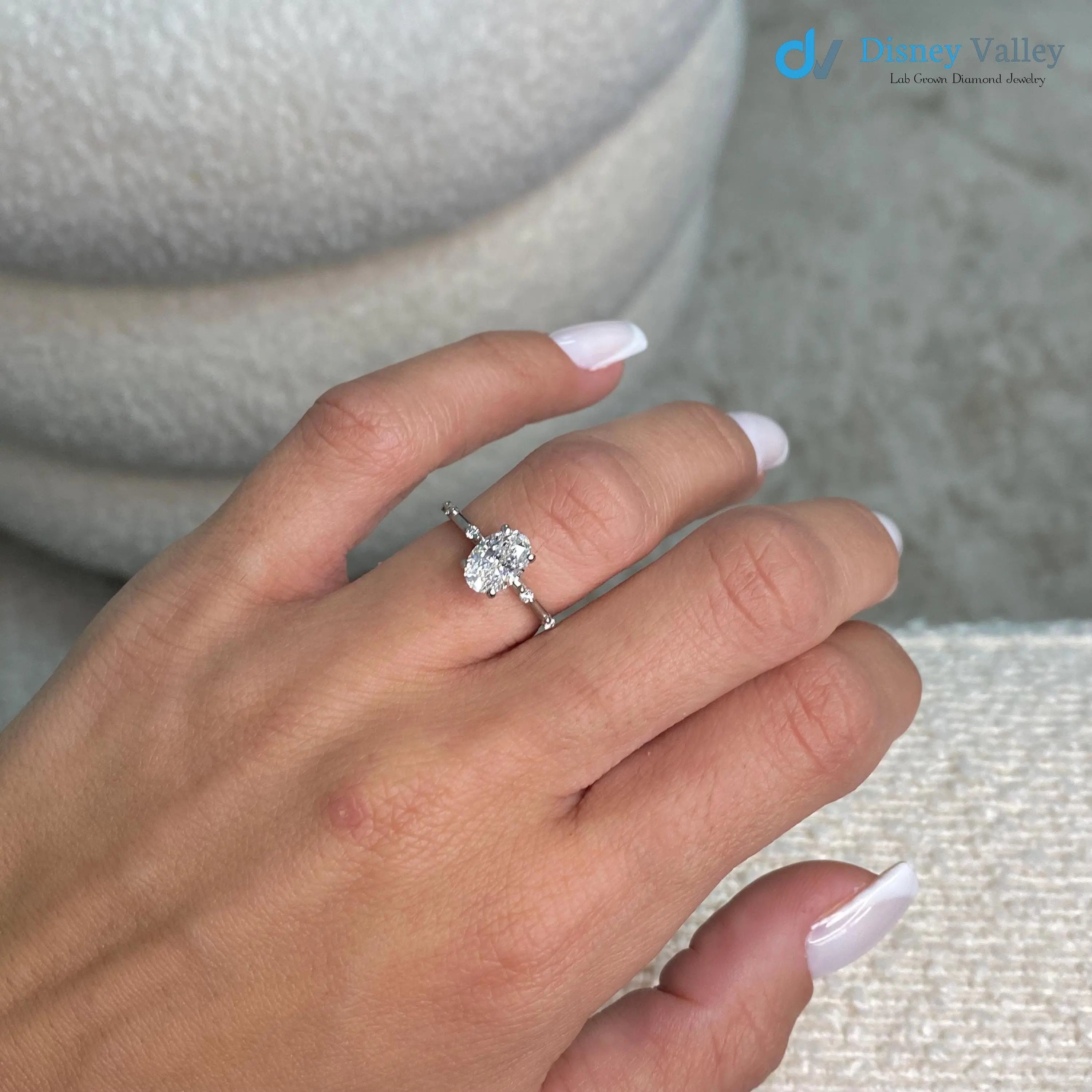 1.10 Carat Oval Engagement Ring Dainty Ring Lab Grown Diamond Ring - DisneyValley Main image