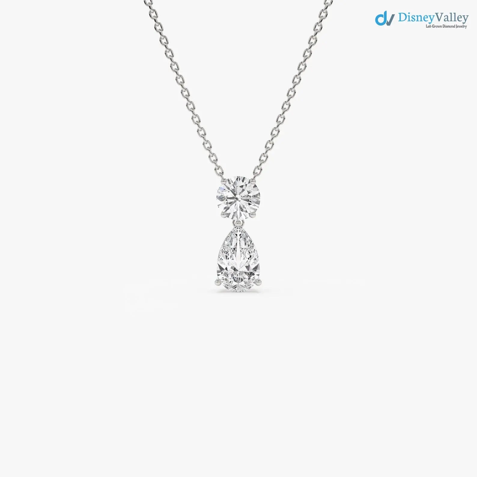 1.25 ctw 14K Gold Basket Setting Pear Shape Diamond Necklace DisneyValley