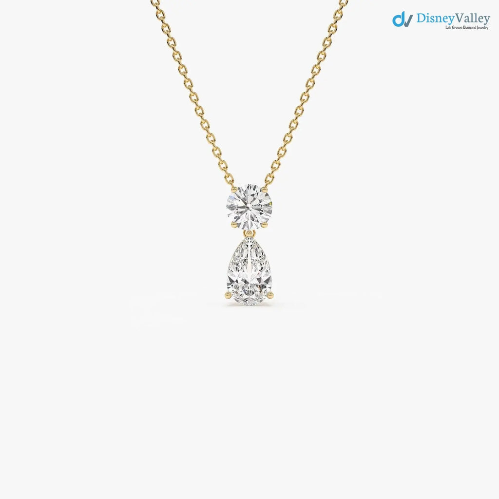 1.25 ctw 14K Gold Basket Setting Pear Shape Diamond Necklace DisneyValley