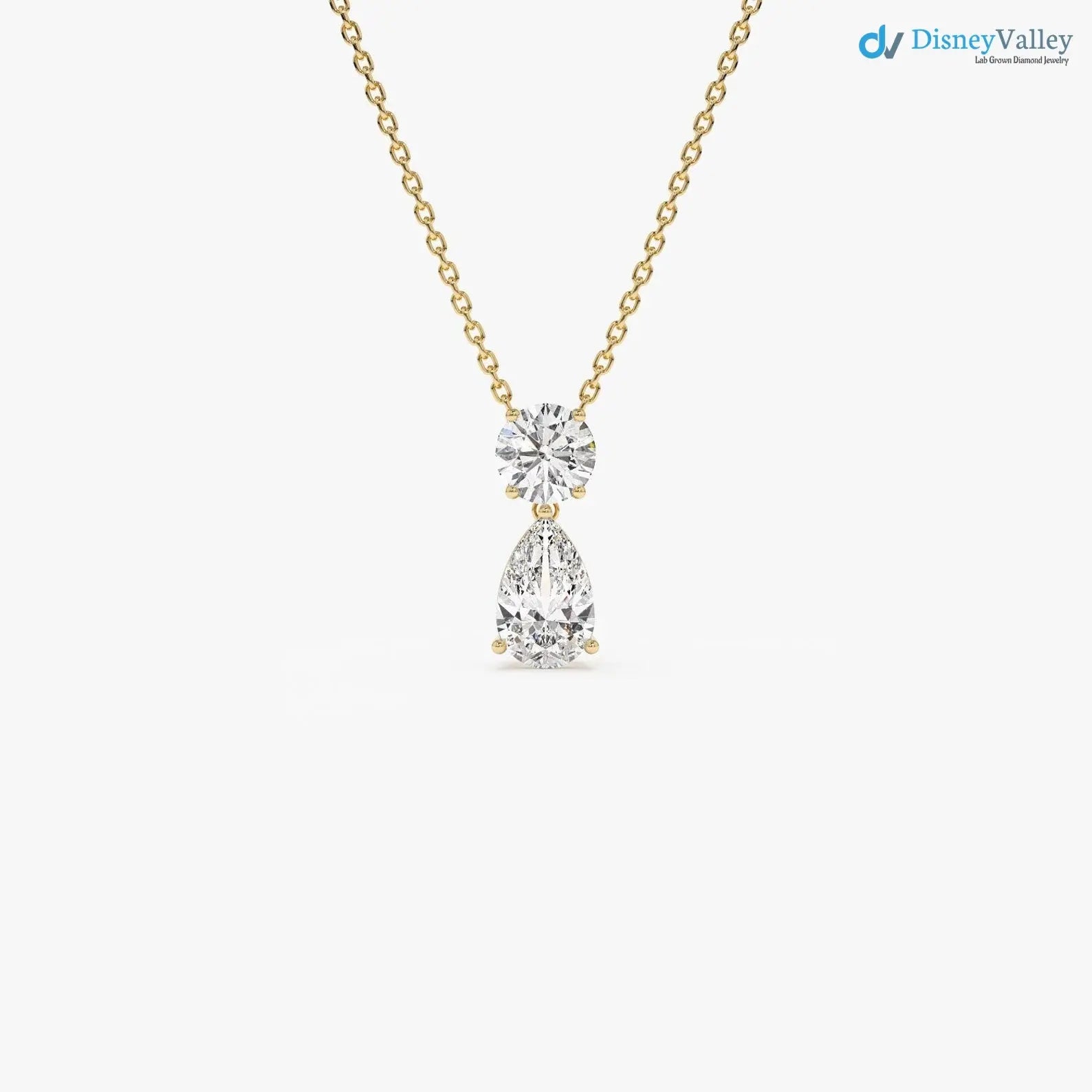 1.25 ctw 14K Gold Basket Setting Pear Shape Diamond Necklace DisneyValley